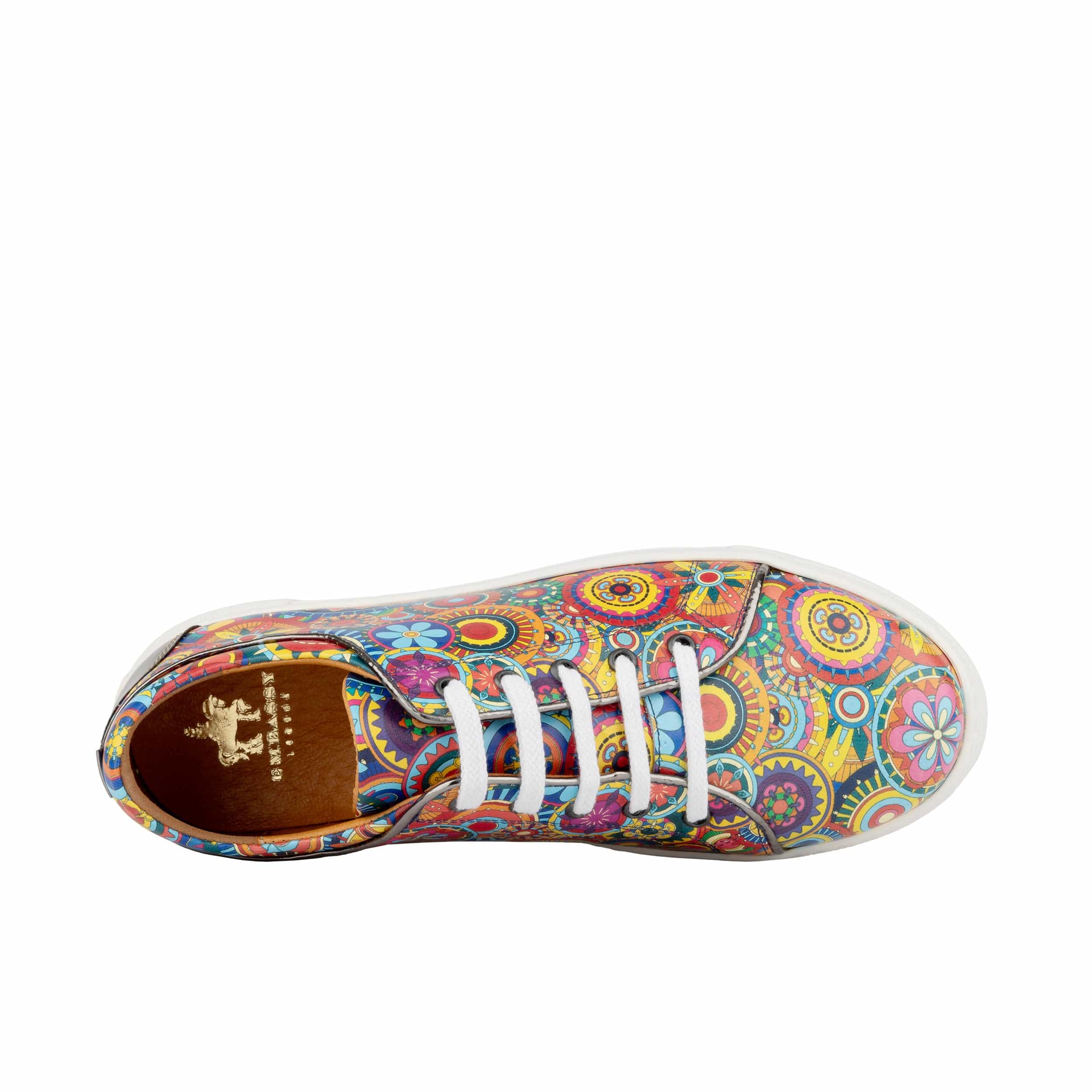 Camila - Signature Print - Women's chunky sole leather trainer in colourful print