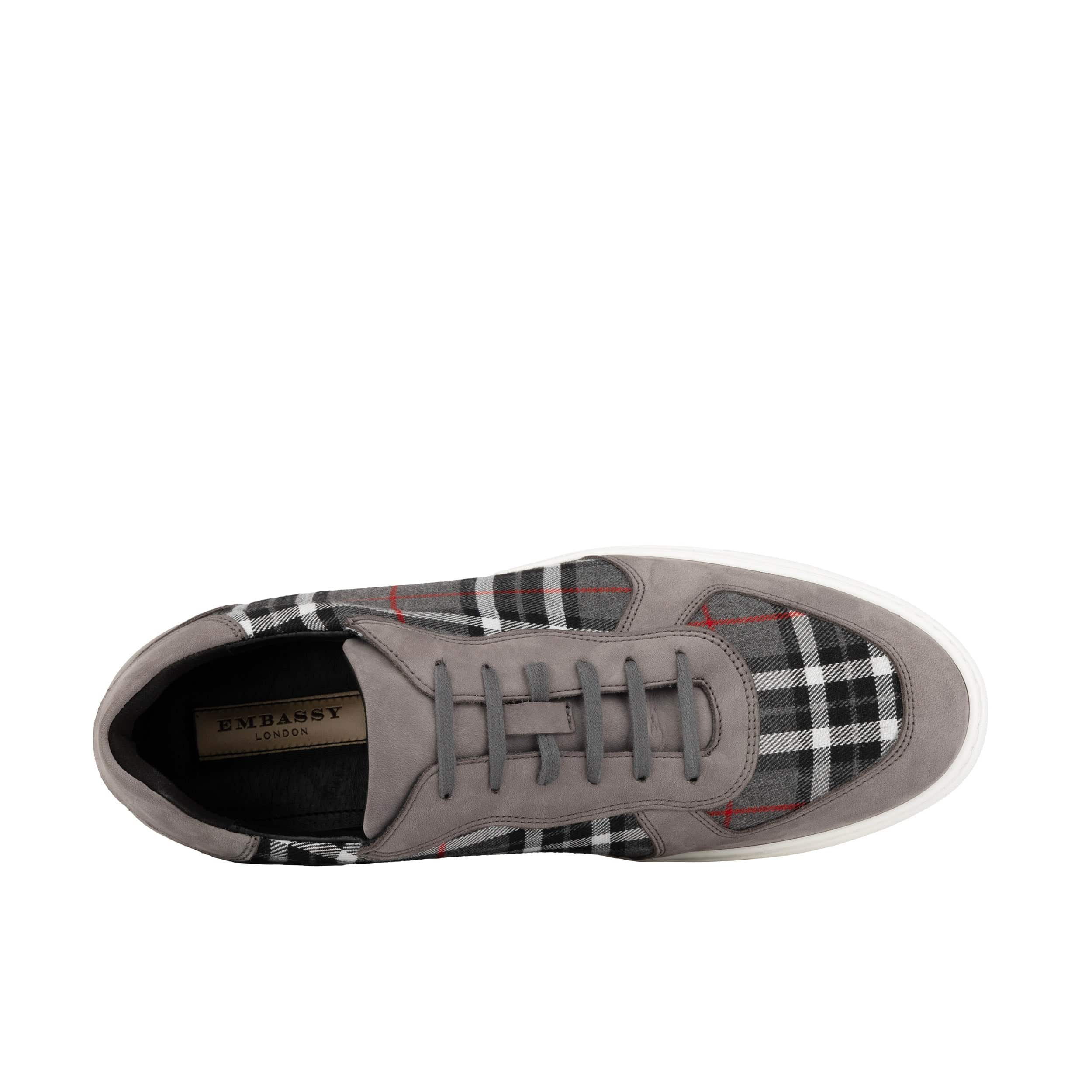 Strada - Grey Tartan - Men's Tartan Suede & Leather Trainer