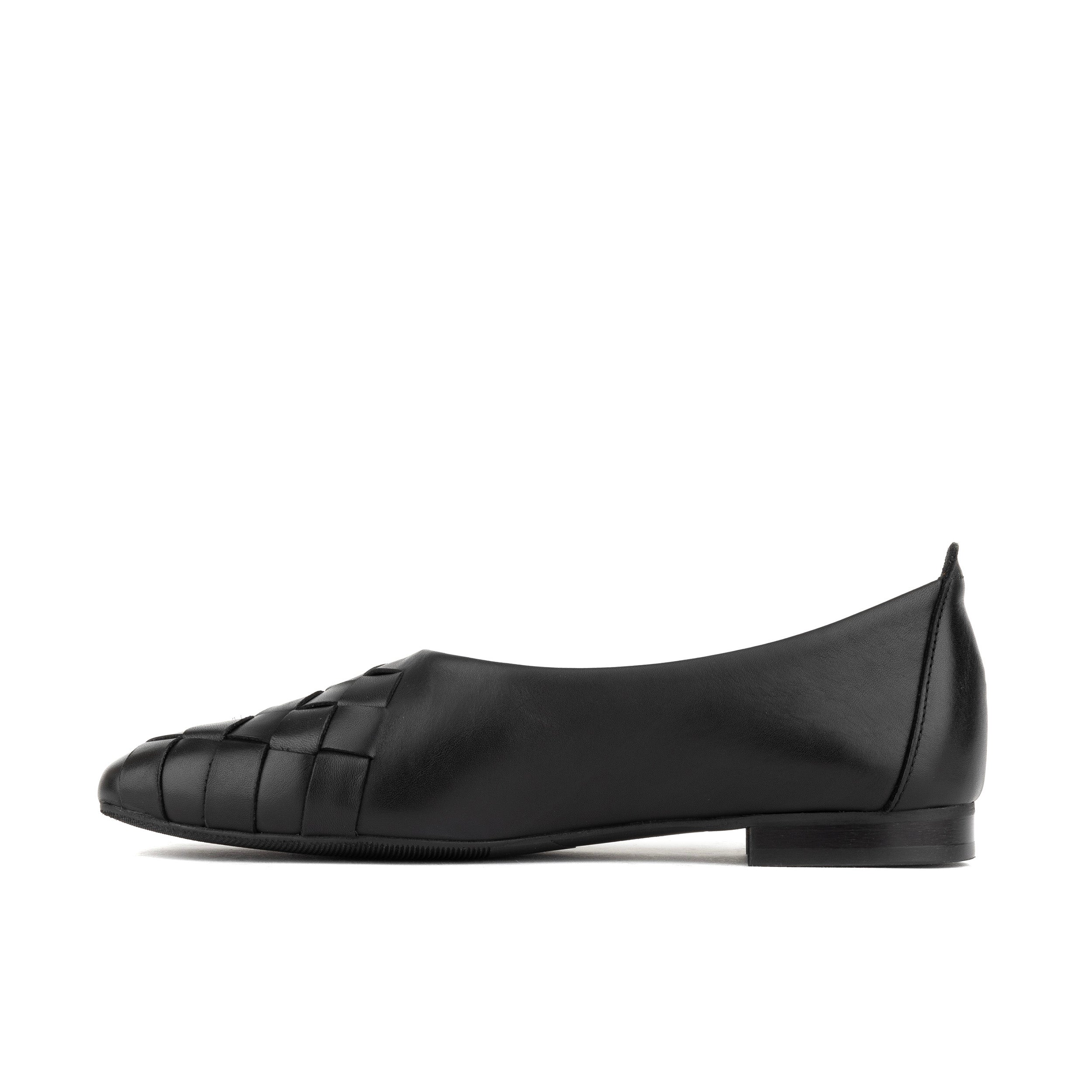 Solenne - Black - Handwoven Leather Ballet Pump