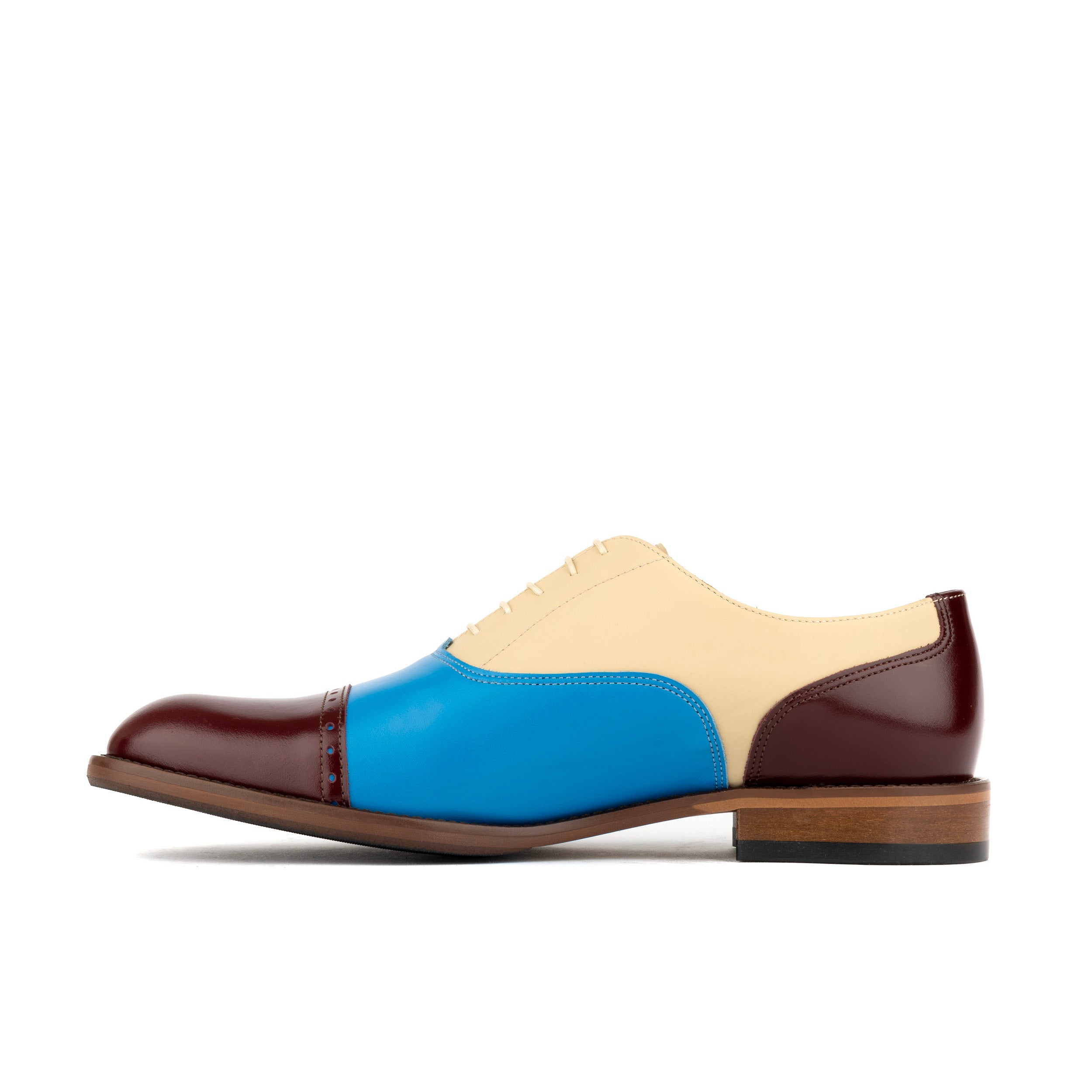 Pembroke - Cream & Burgundy & Blue - Men’s Summer Toe Cap Shoe