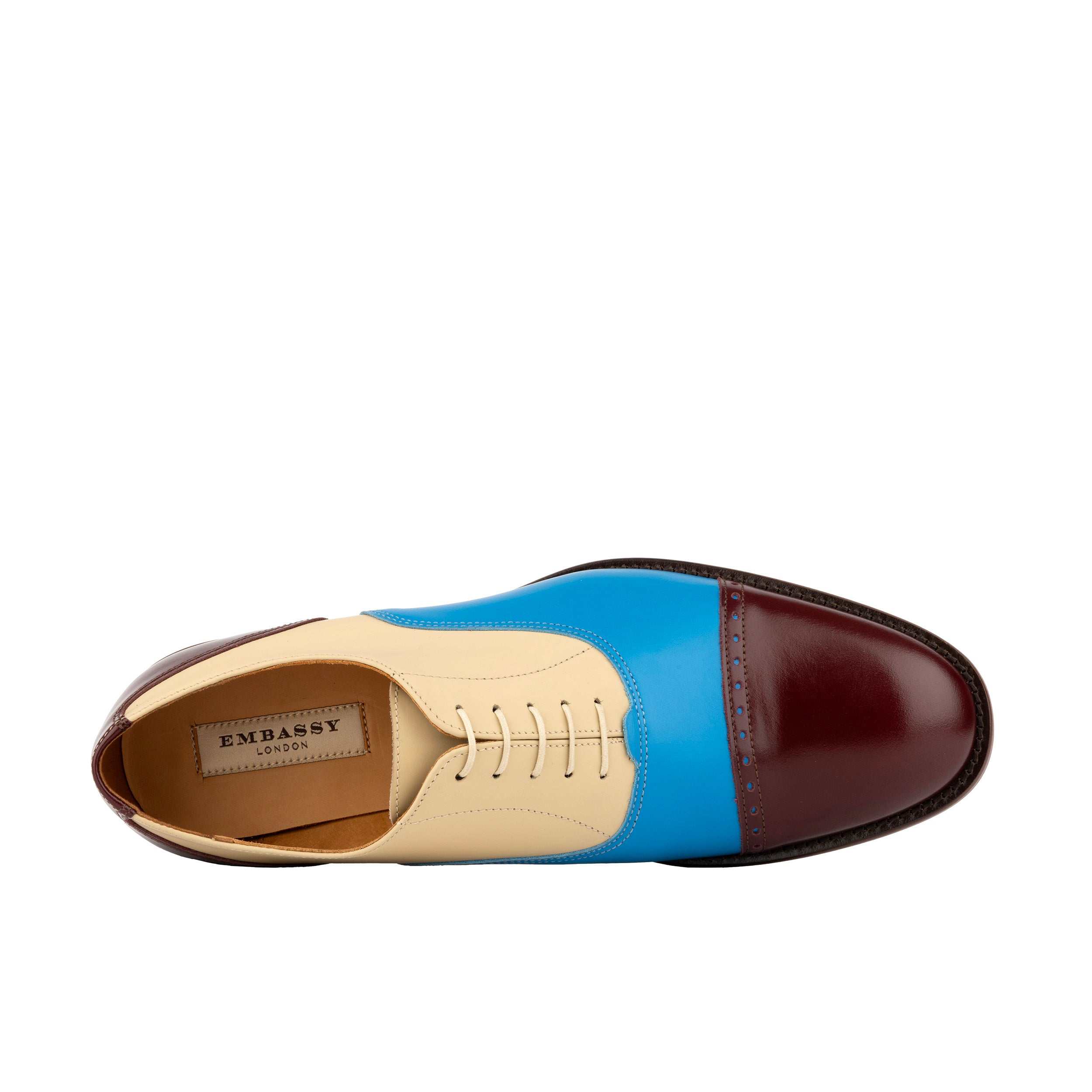 Pembroke - Cream & Burgundy & Blue - Men’s Summer Toe Cap Shoe