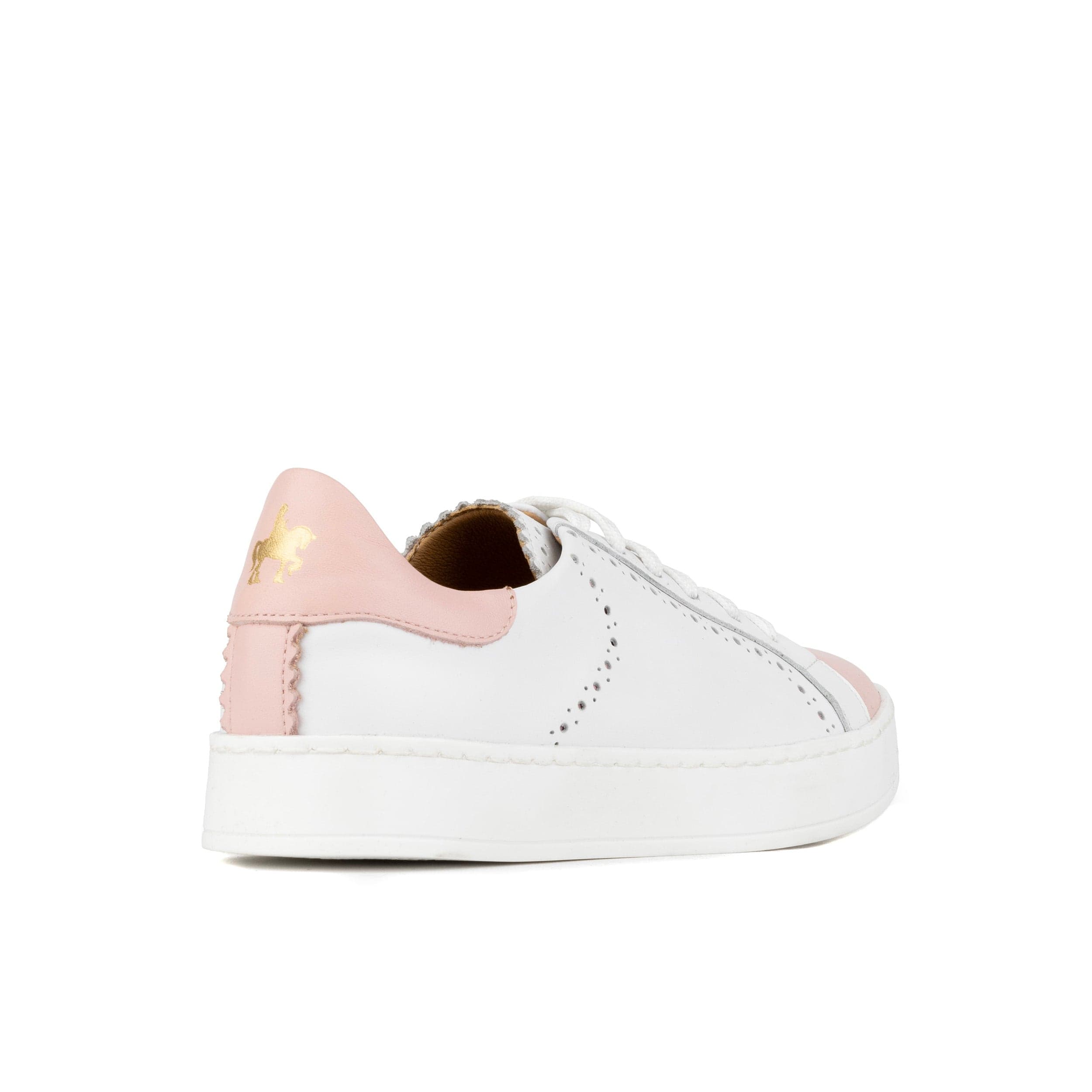 Serena - Pink & White - Women’s Leather Trainer with Brogue Details