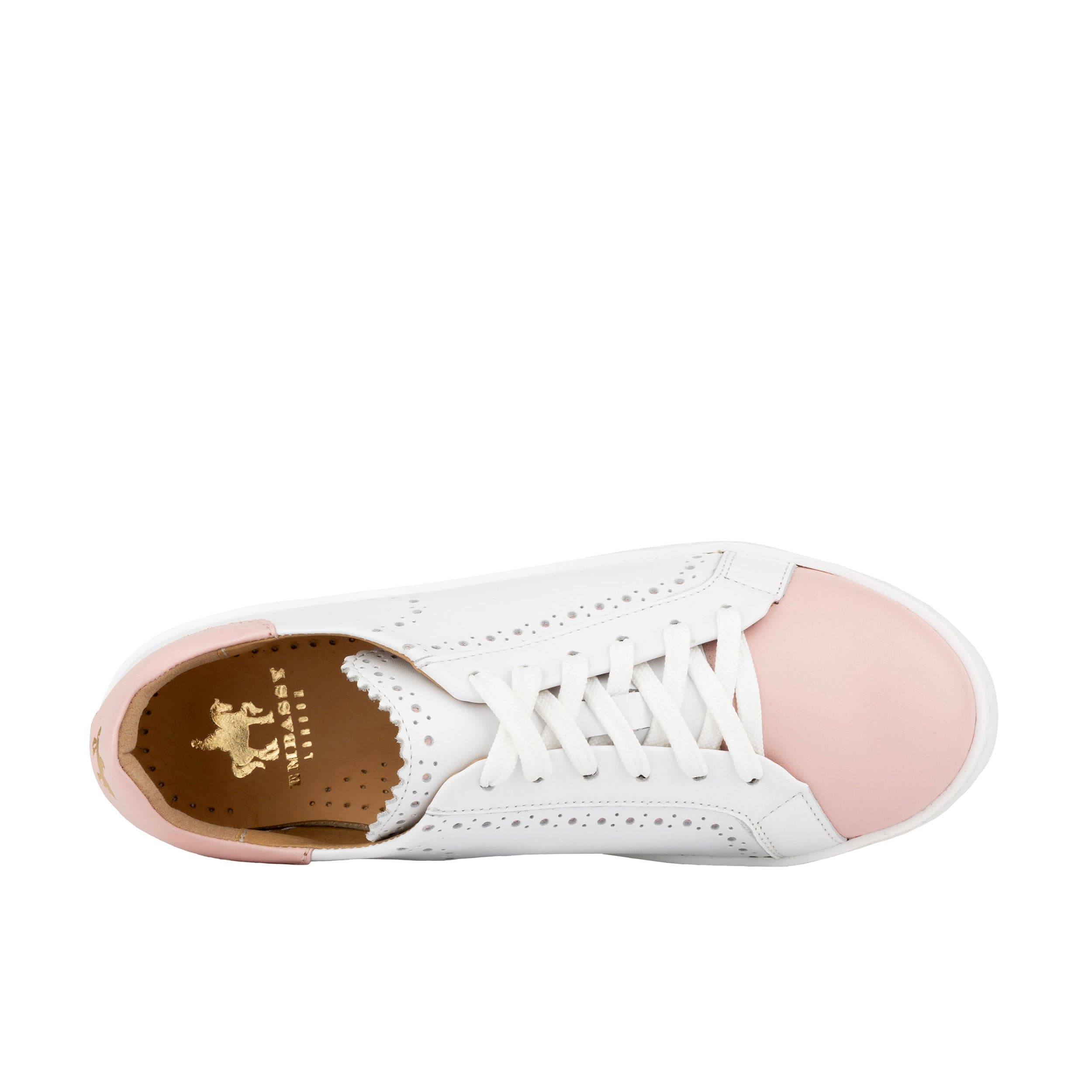 Serena - Pink & White - Women’s Leather Trainer with Brogue Details