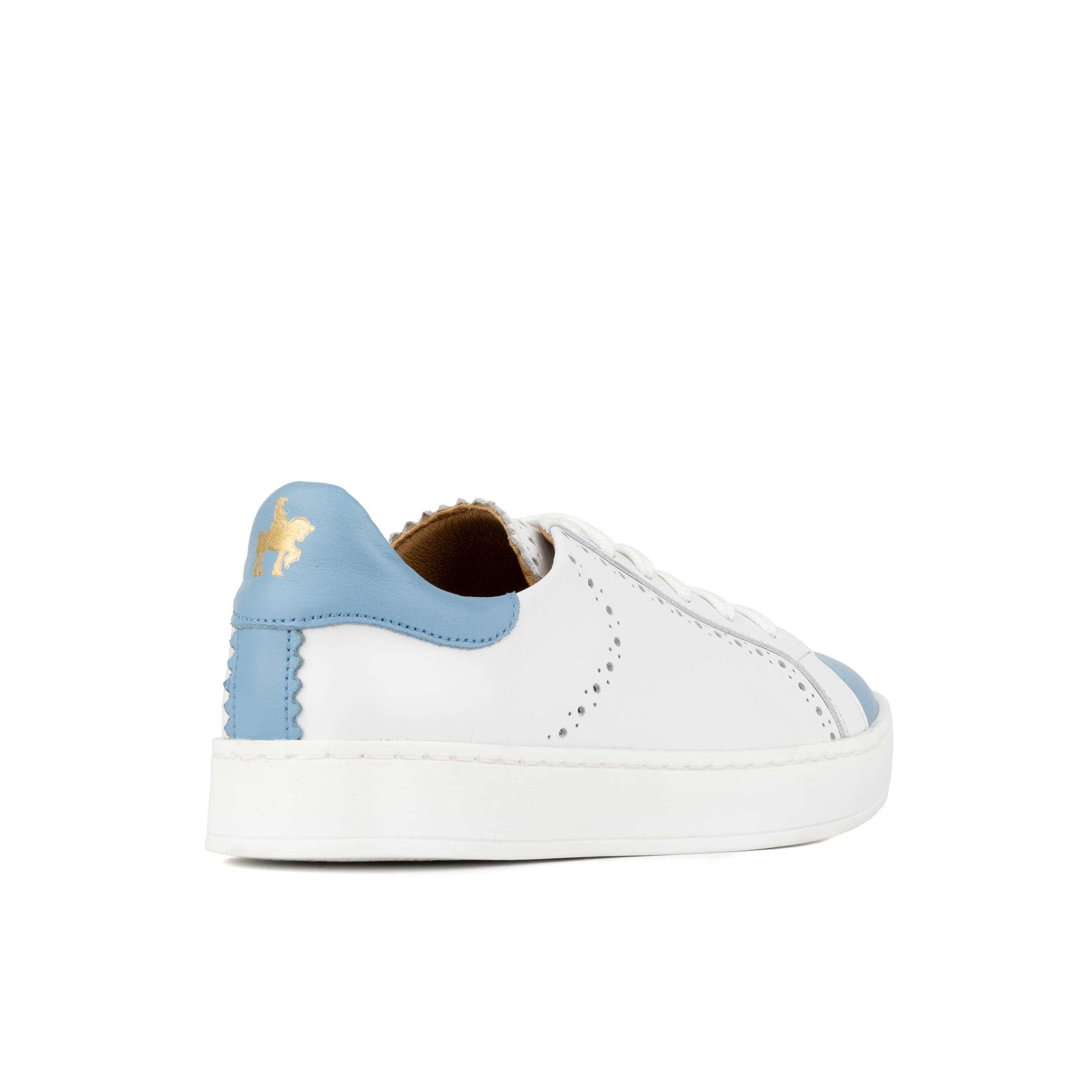 Serena - White & Blue - Women’s Leather Trainer with Brogue Details