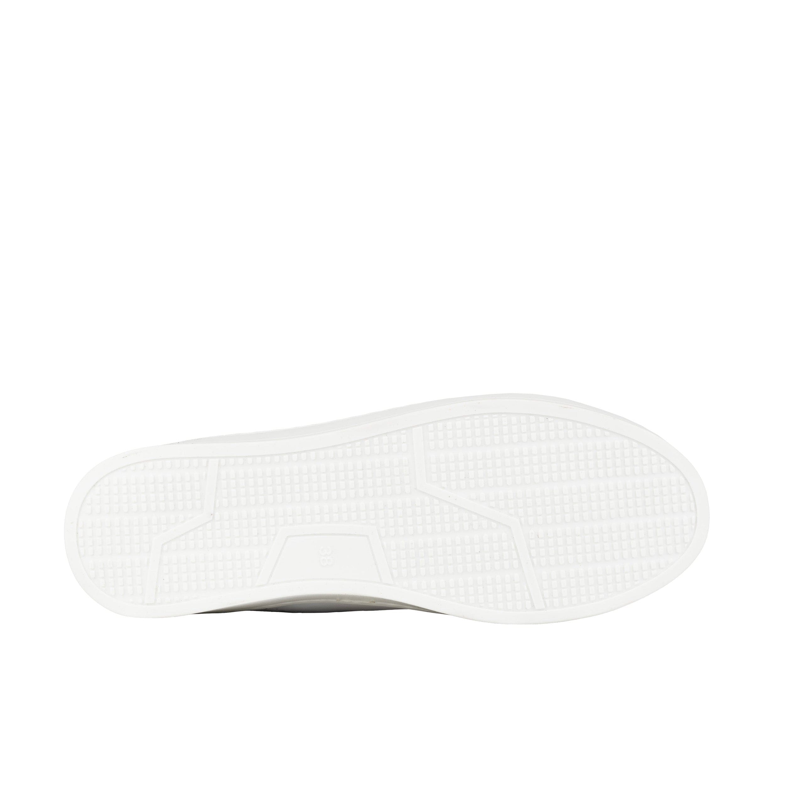 Serena - White & Blue - Women’s Leather Trainer with Brogue Details