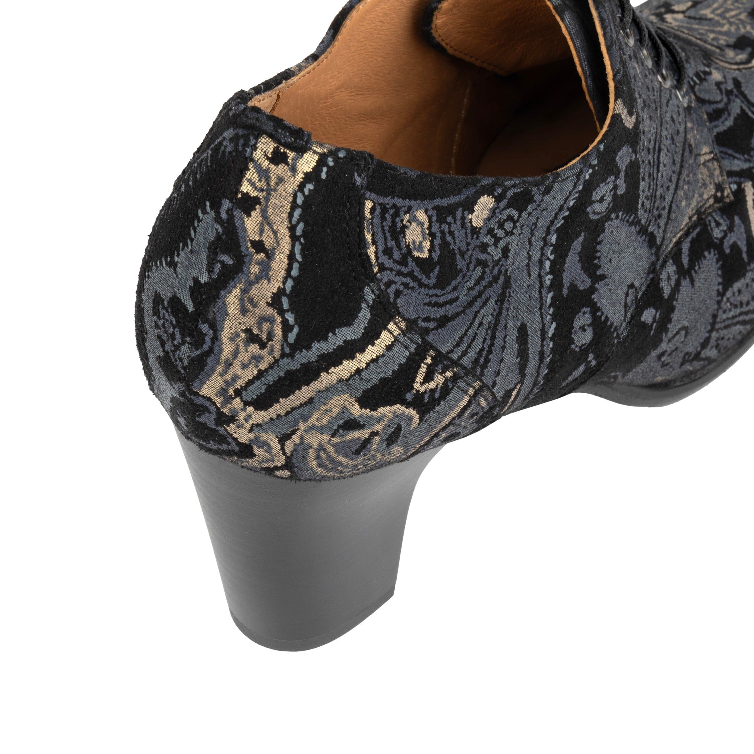 Roulette - Black & Grey & Gold - Women's leather heeled oxford lace-up