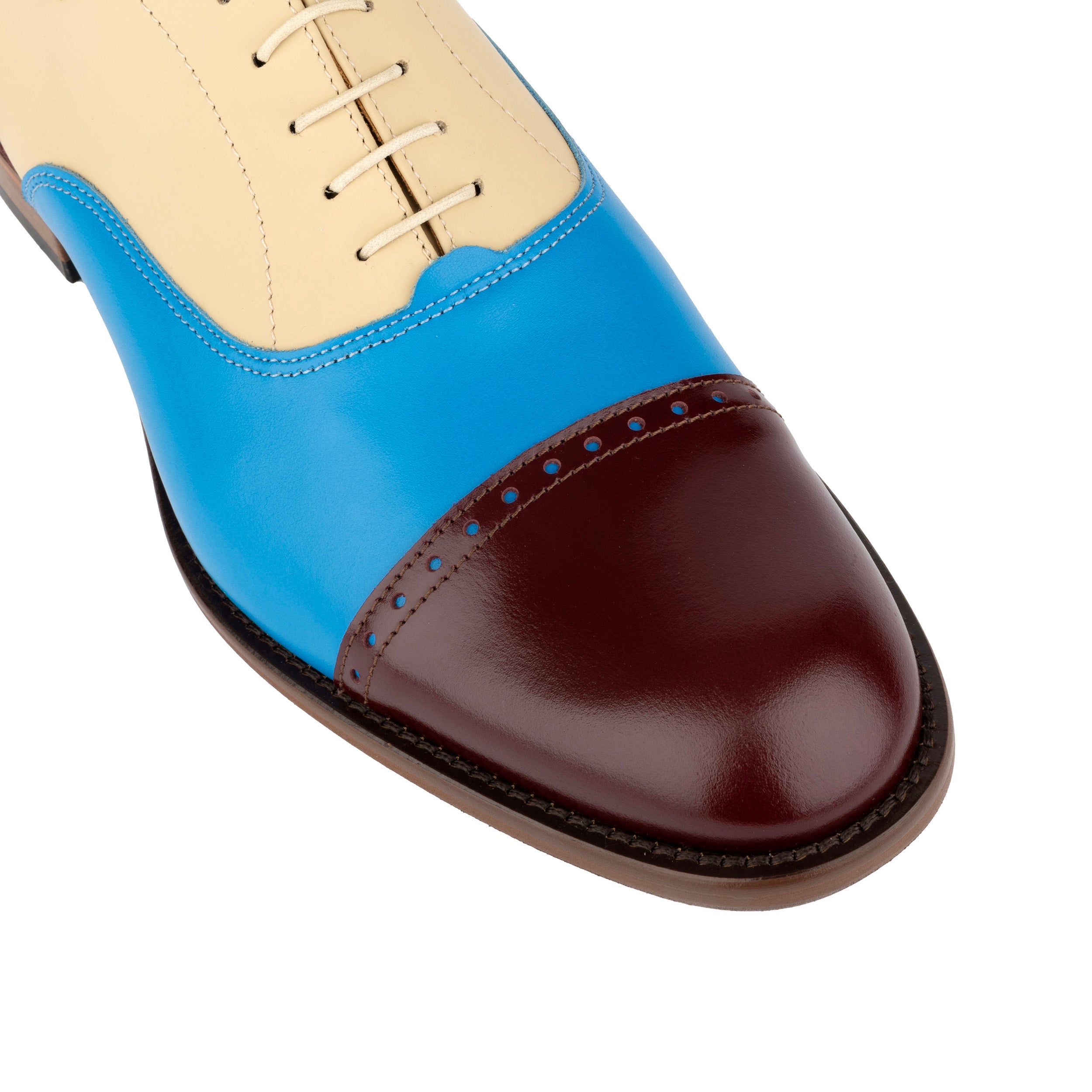 Pembroke - Cream & Burgundy & Blue - Men’s Summer Toe Cap Shoe