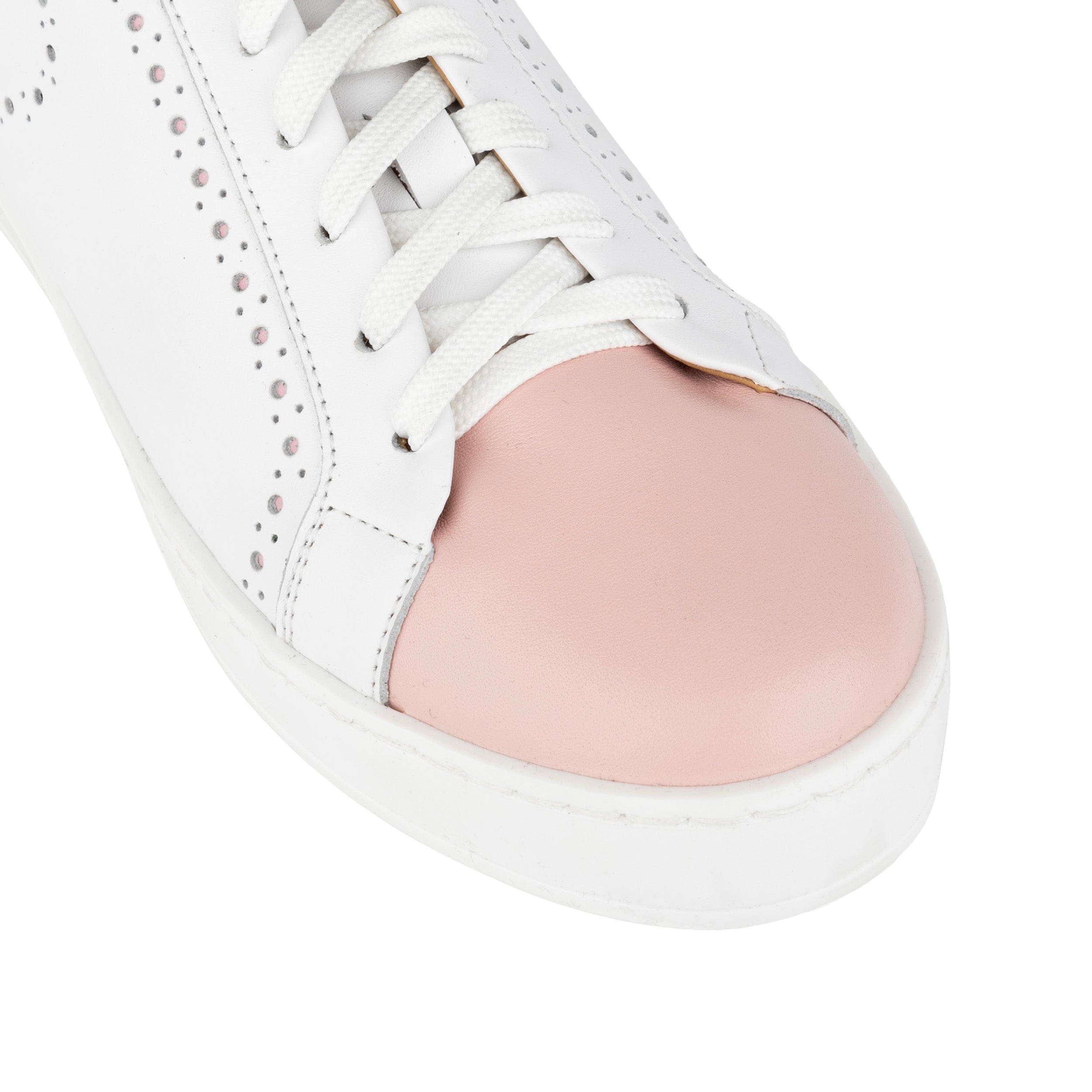 Serena - Pink & White - Women’s Leather Trainer with Brogue Details