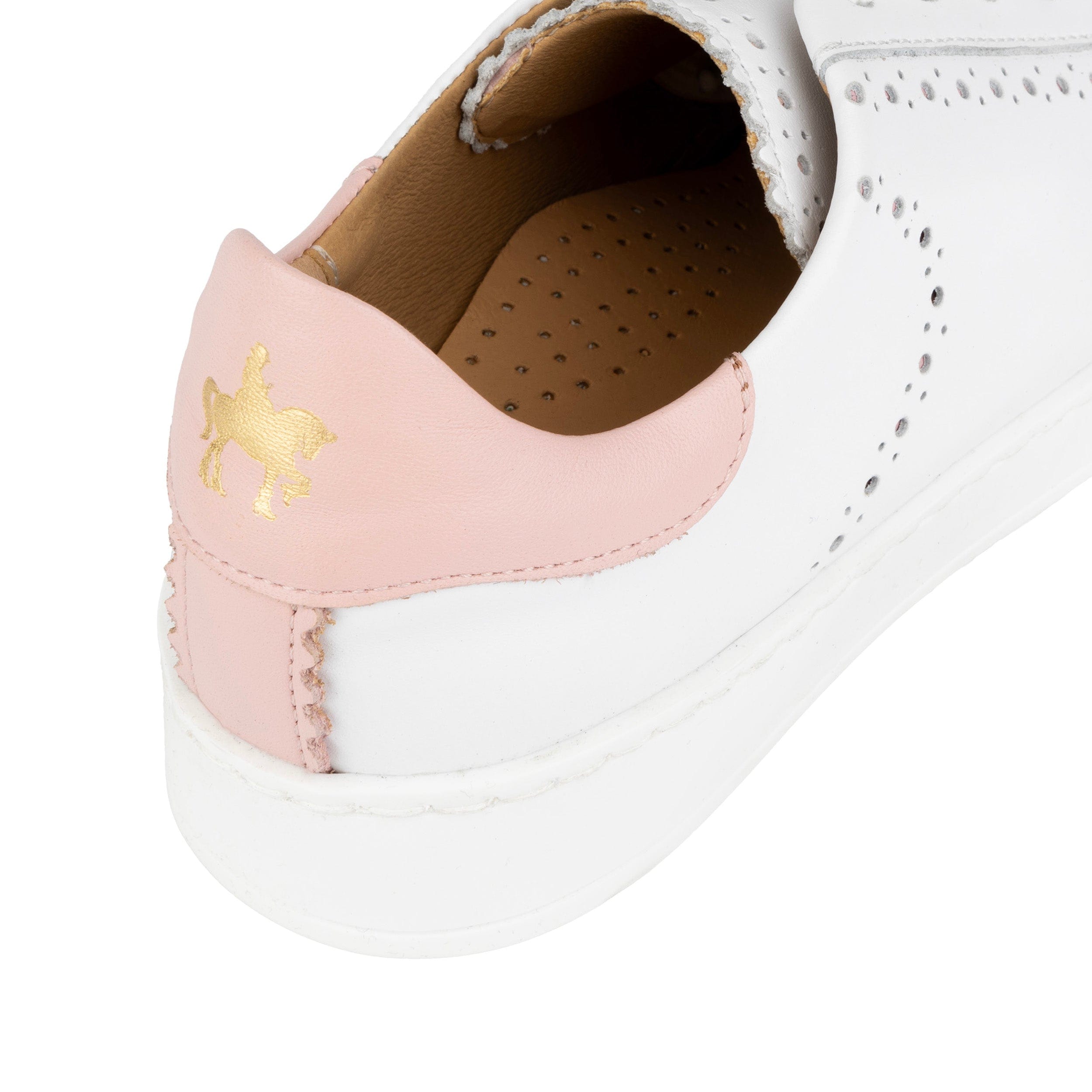 Serena - Pink & White - Women’s Leather Trainer with Brogue Details