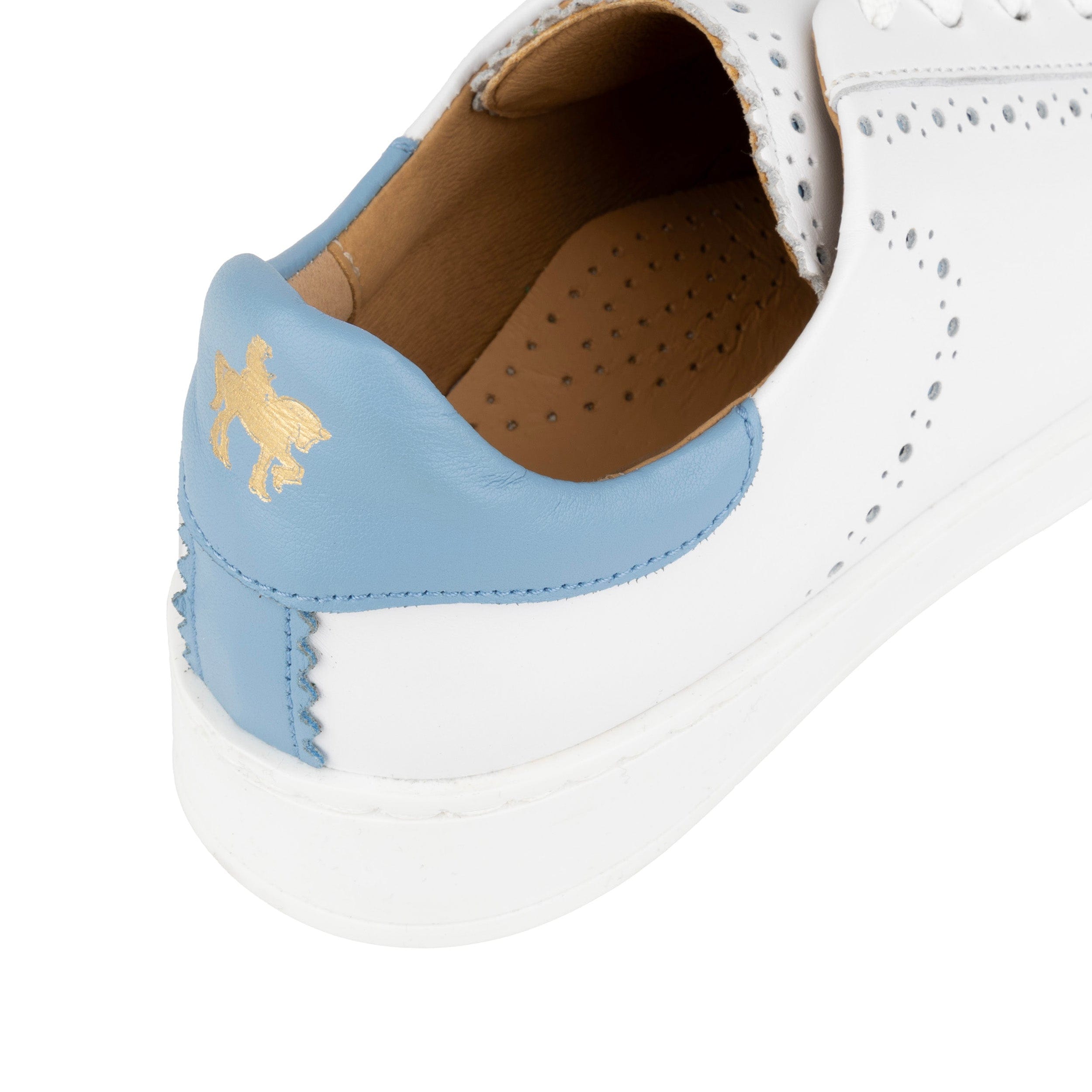 Serena - White & Blue - Women’s Leather Trainer with Brogue Details
