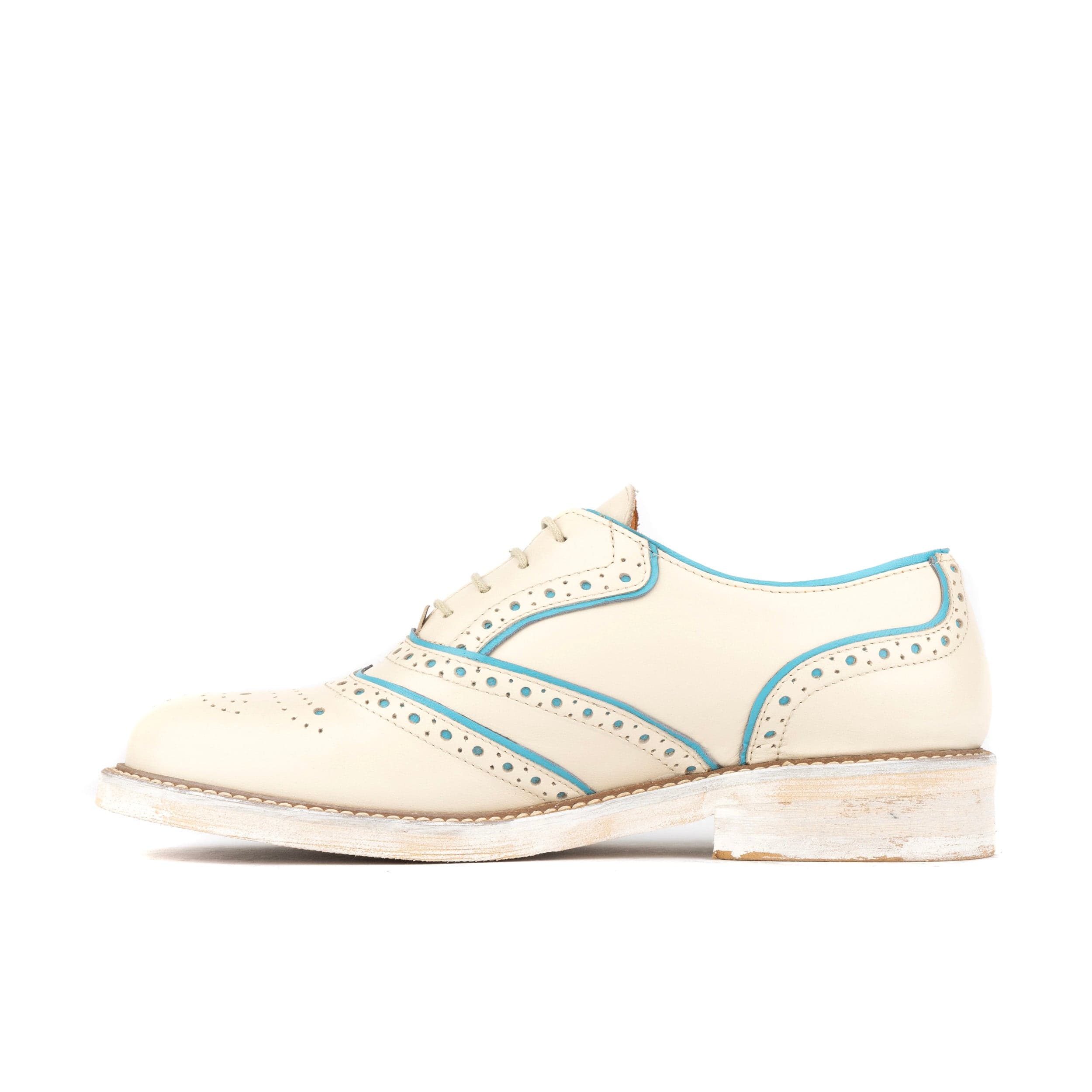Brick Lane - White & Light Blue - Women's contrast leather lace-up brogue