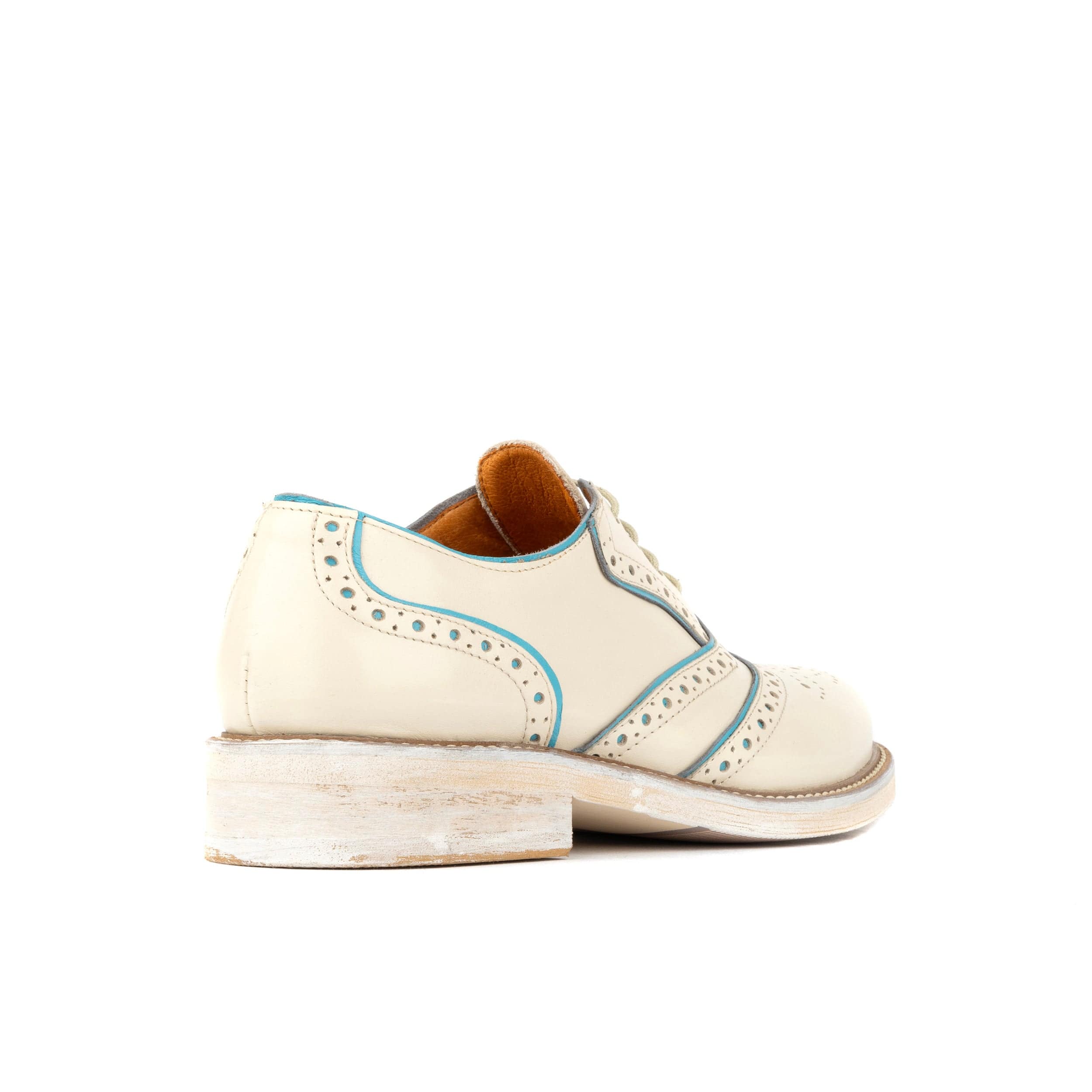 Brick Lane - White & Light Blue - Women's contrast leather lace-up brogue