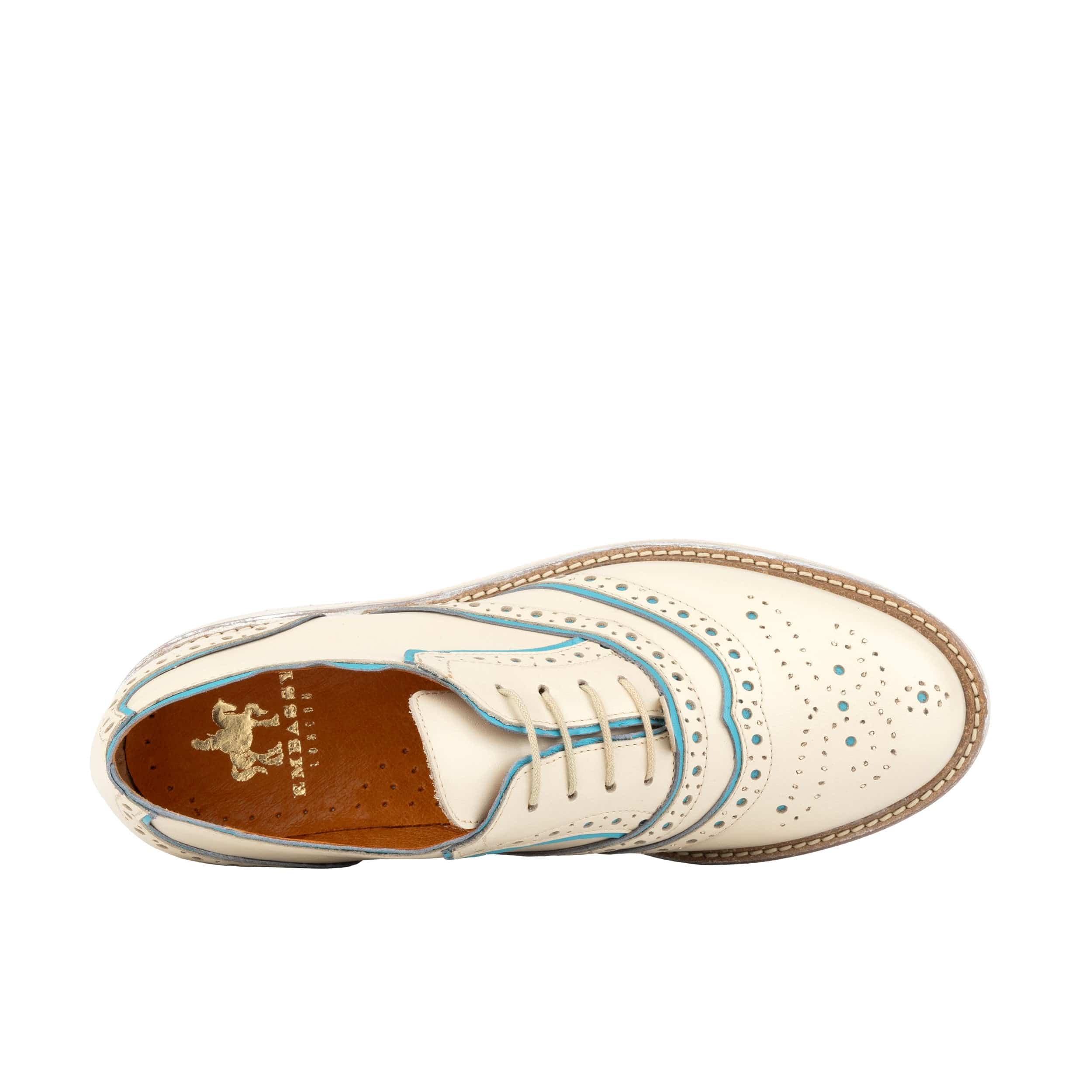 Brick Lane - White & Light Blue - Women's contrast leather lace-up brogue