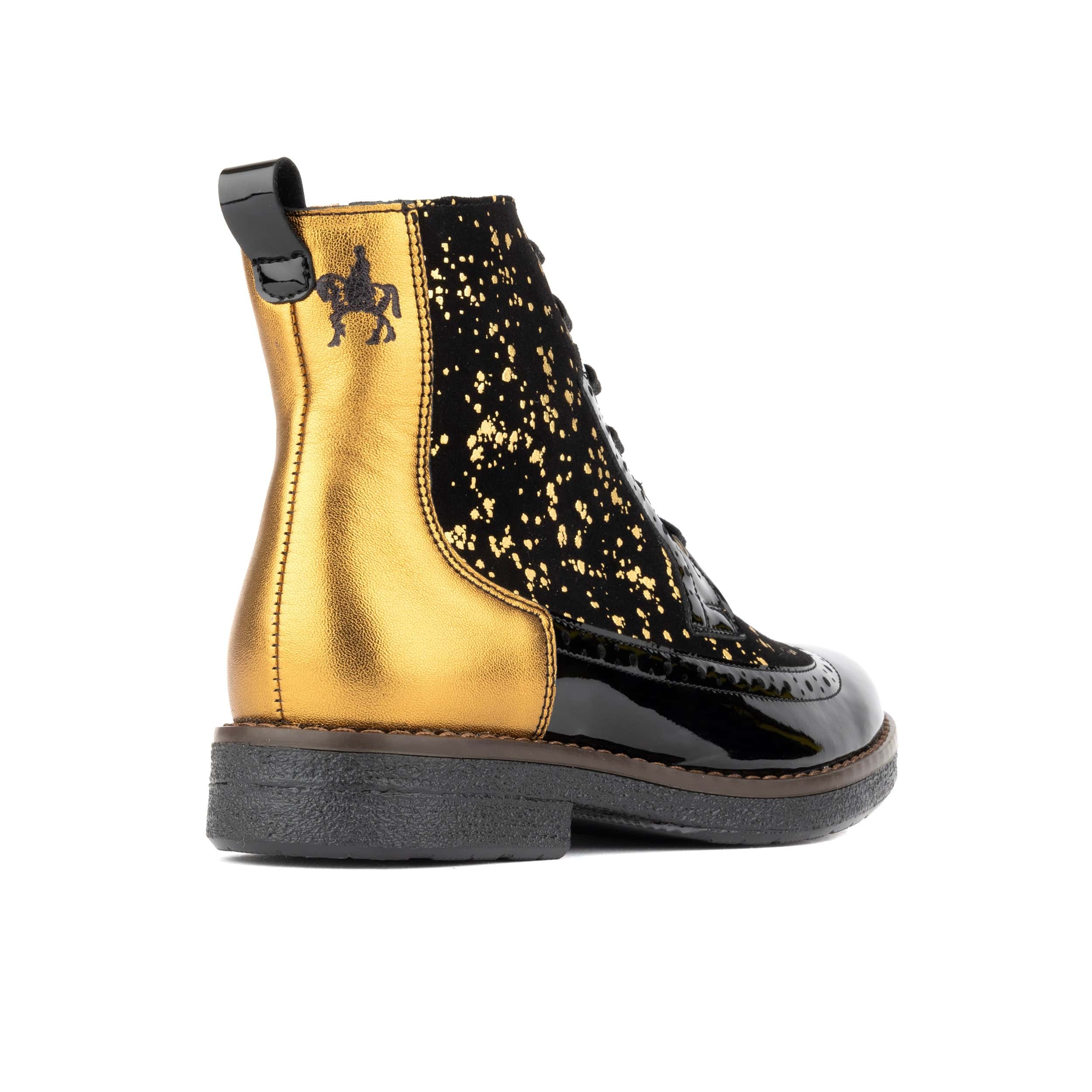 Hatter - Black Bright Gold Drops - Women's Leather Ankle Lace-up Boot