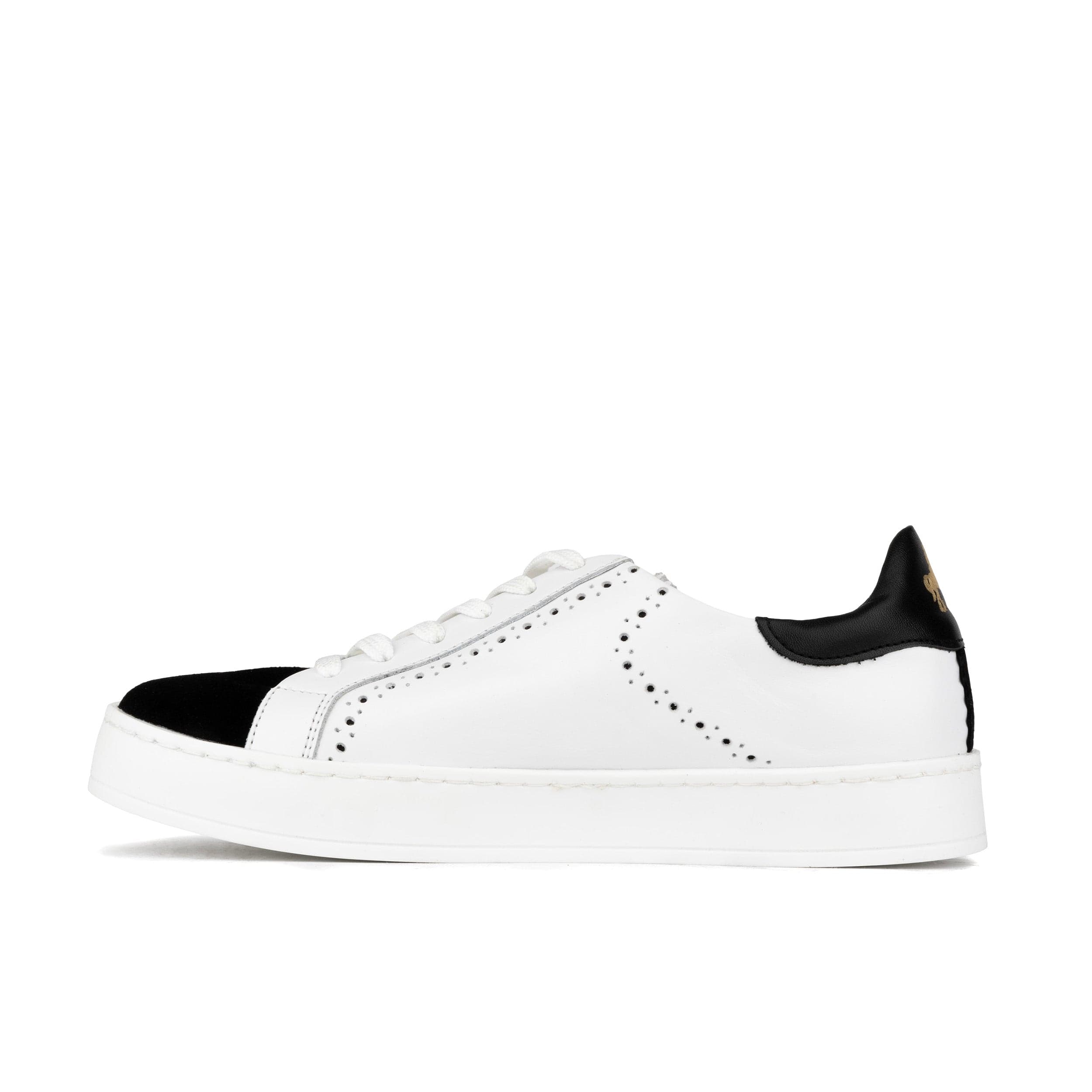 Serena - Black & White - Women’s Leather Trainer with Brogue Details