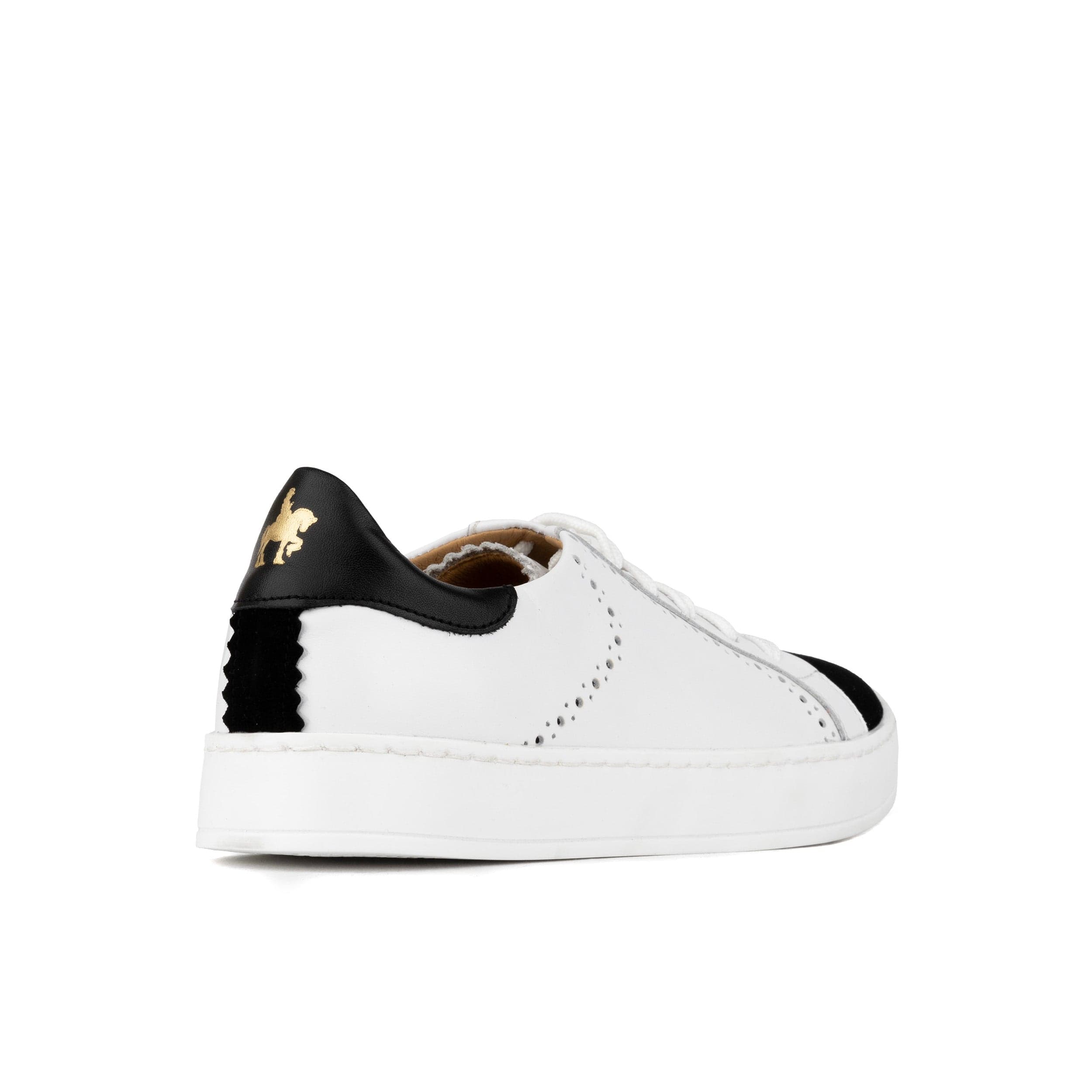 Serena - Black & White - Women’s Leather Trainer with Brogue Details