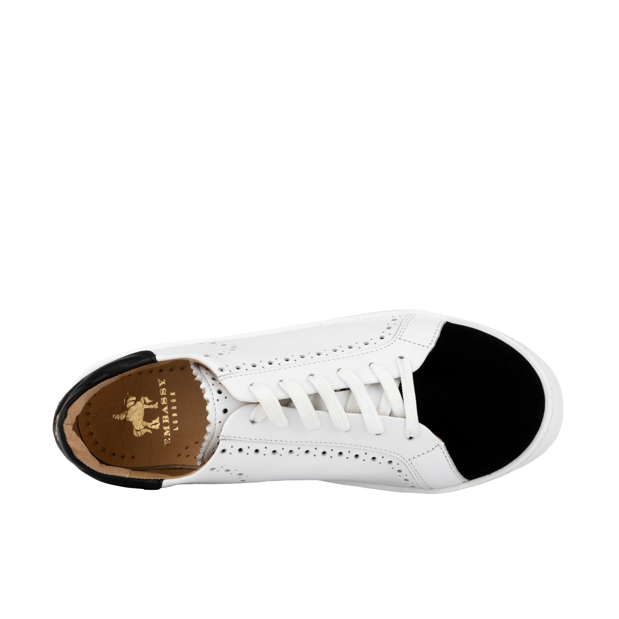 Serena - Black & White - Women’s Leather Trainer with Brogue Details