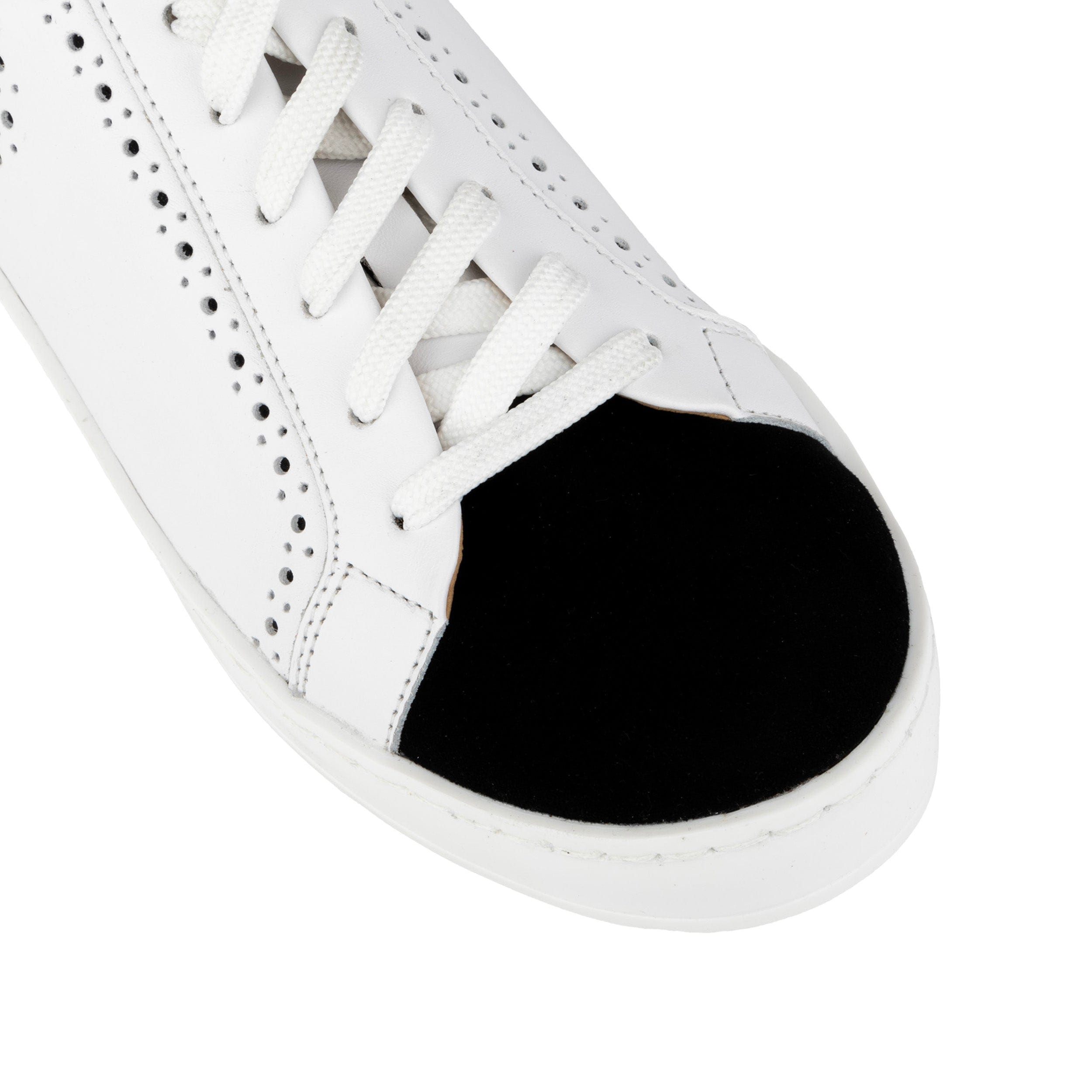 Serena - Black & White - Women’s Leather Trainer with Brogue Details