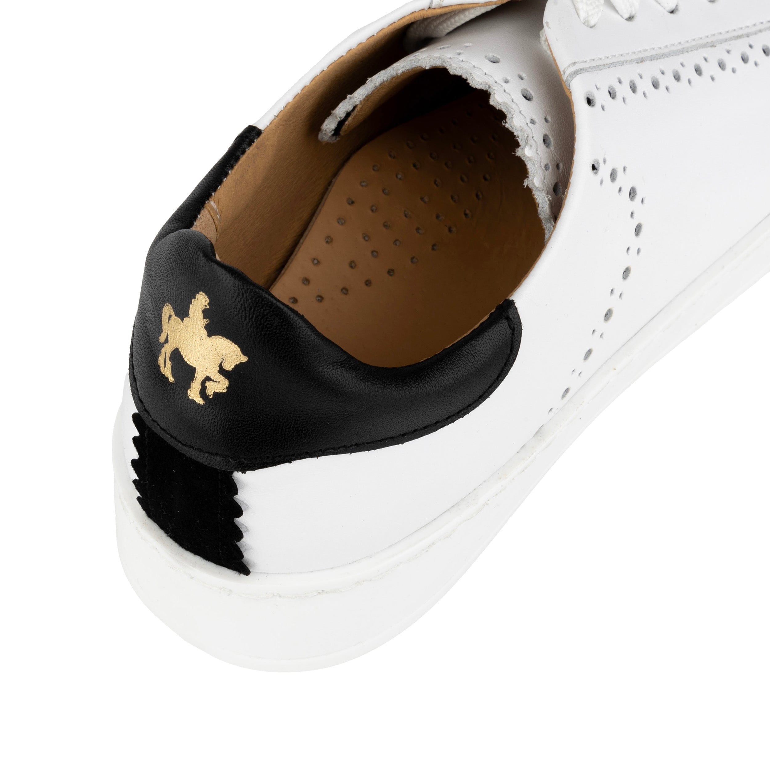 Serena - Black & White - Women’s Leather Trainer with Brogue Details