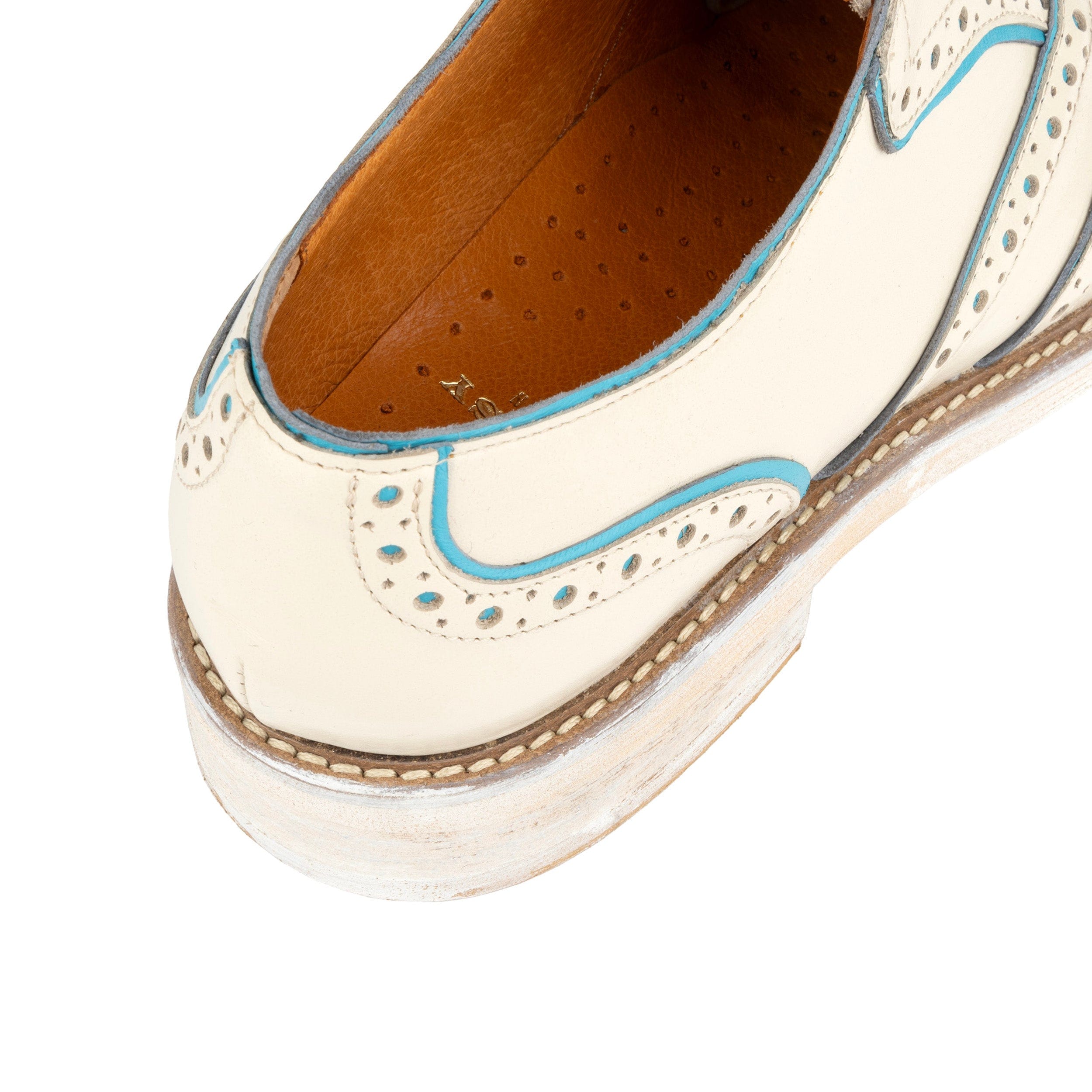 Brick Lane - White & Light Blue - Women's contrast leather lace-up brogue