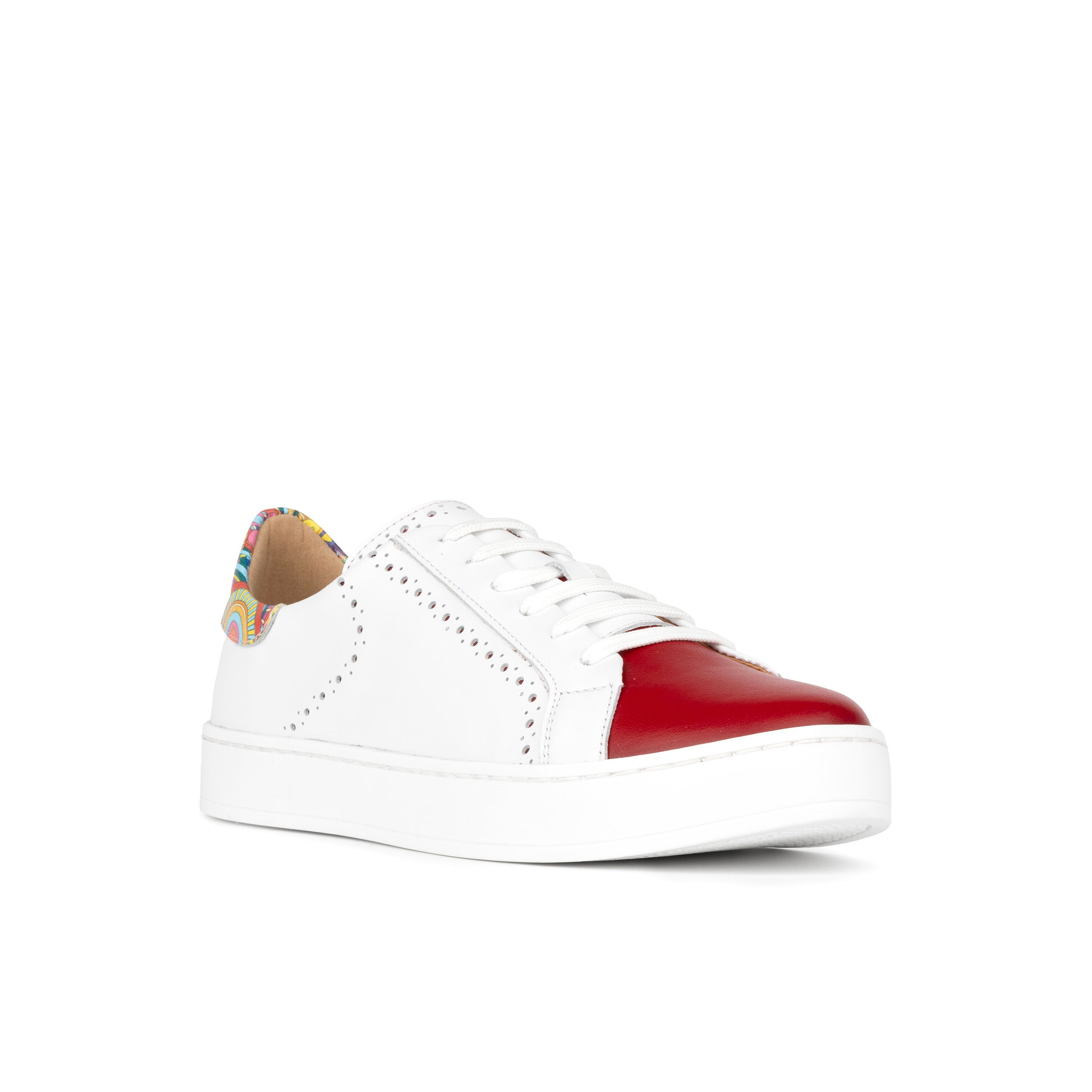 Serena - Red & Signature Print - Women’s Leather Trainer with Brogue Details