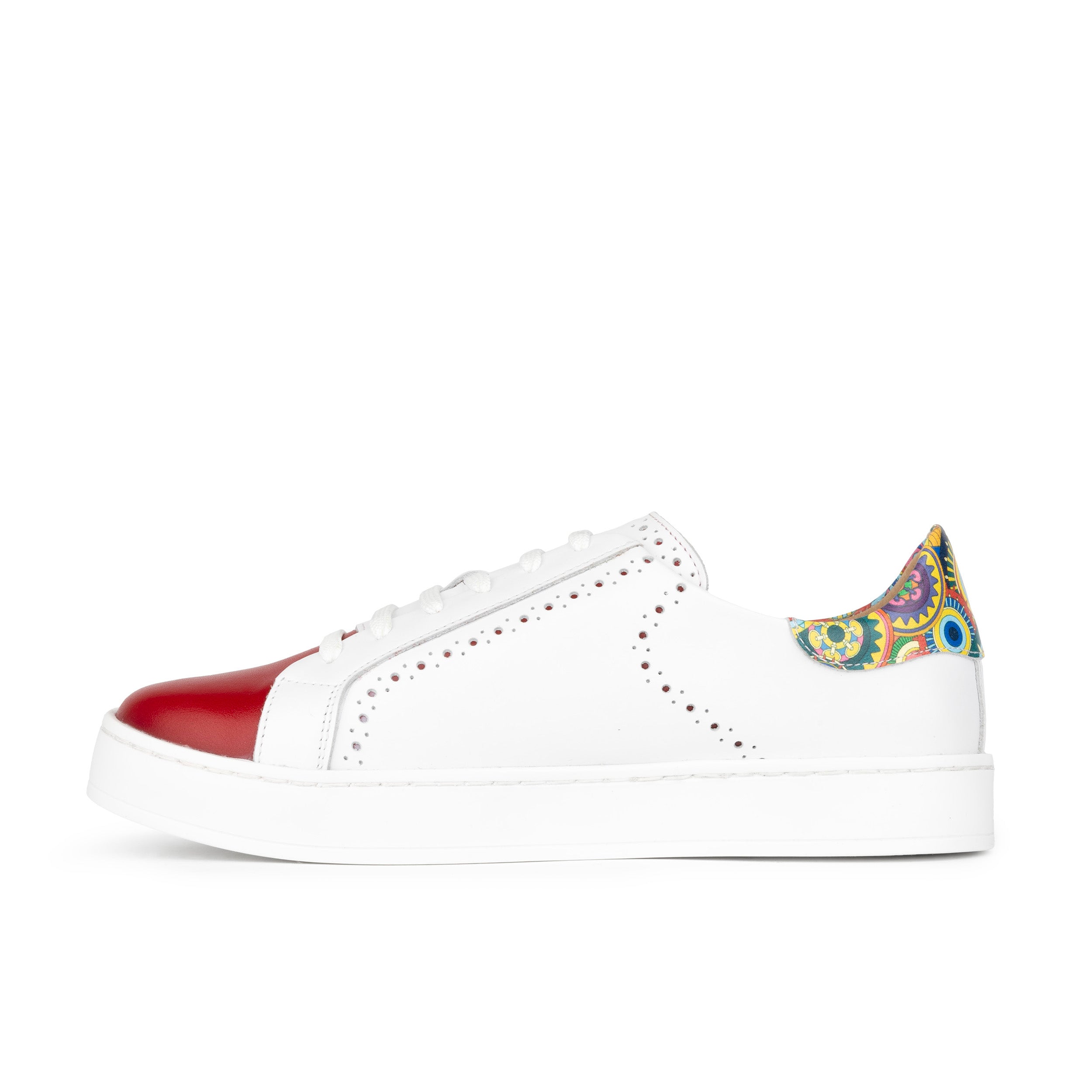 Serena - Red & Signature Print - Women’s Leather Trainer with Brogue Details