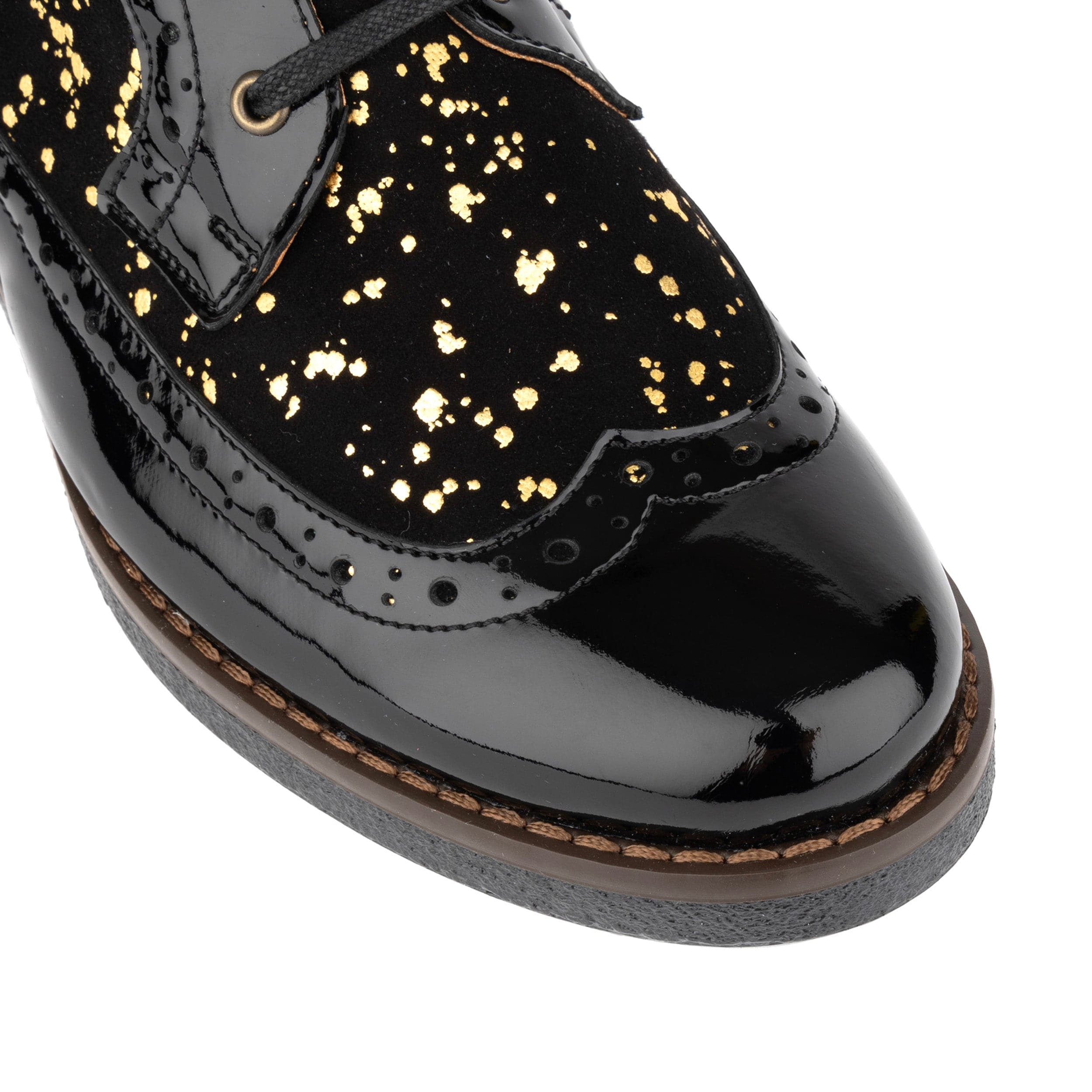 Hatter - Black Bright Gold Drops - Women's Leather Ankle Lace-up Boot