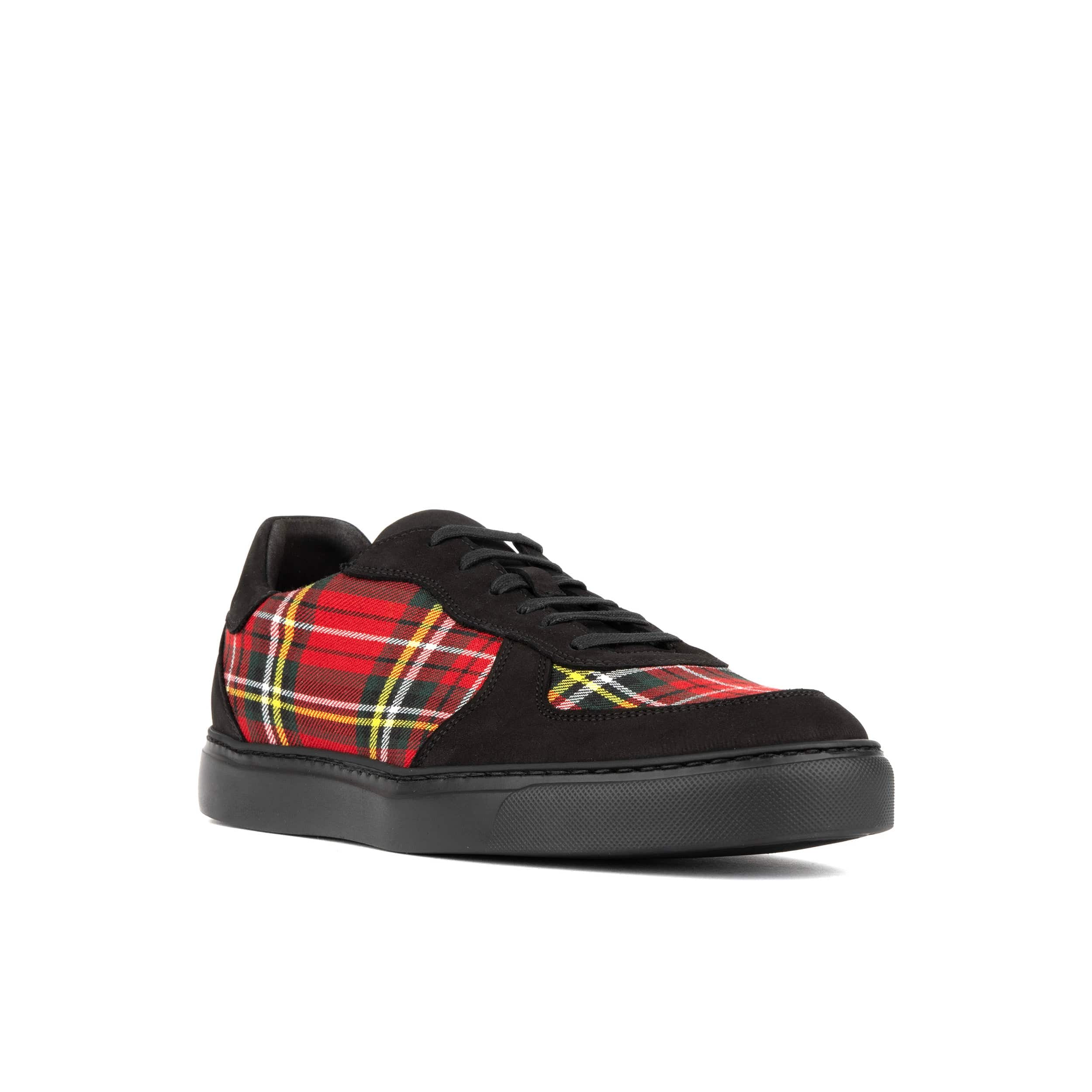 Strada - Black & Red Tartan - Men's Tartan Leather & Suede Trainer