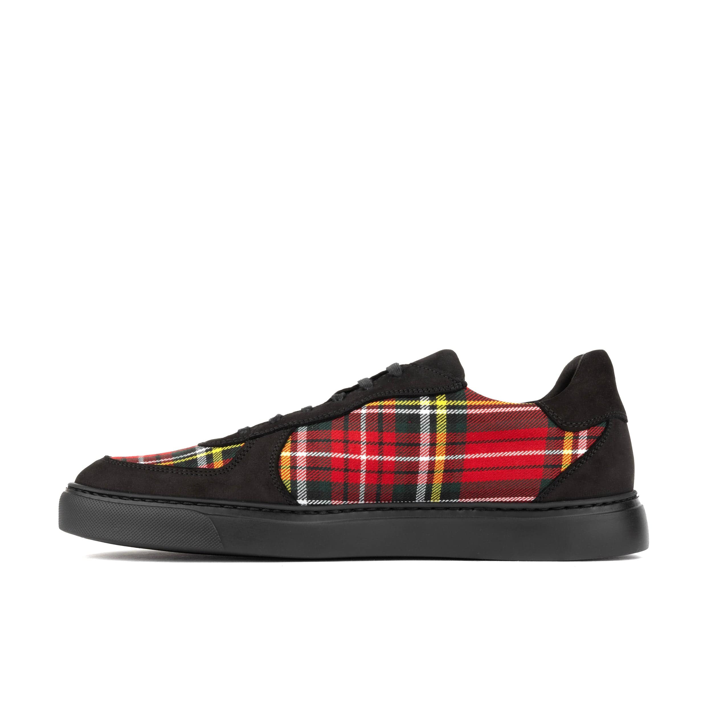 Strada - Black & Red Tartan - Men's Tartan Leather & Suede Trainer