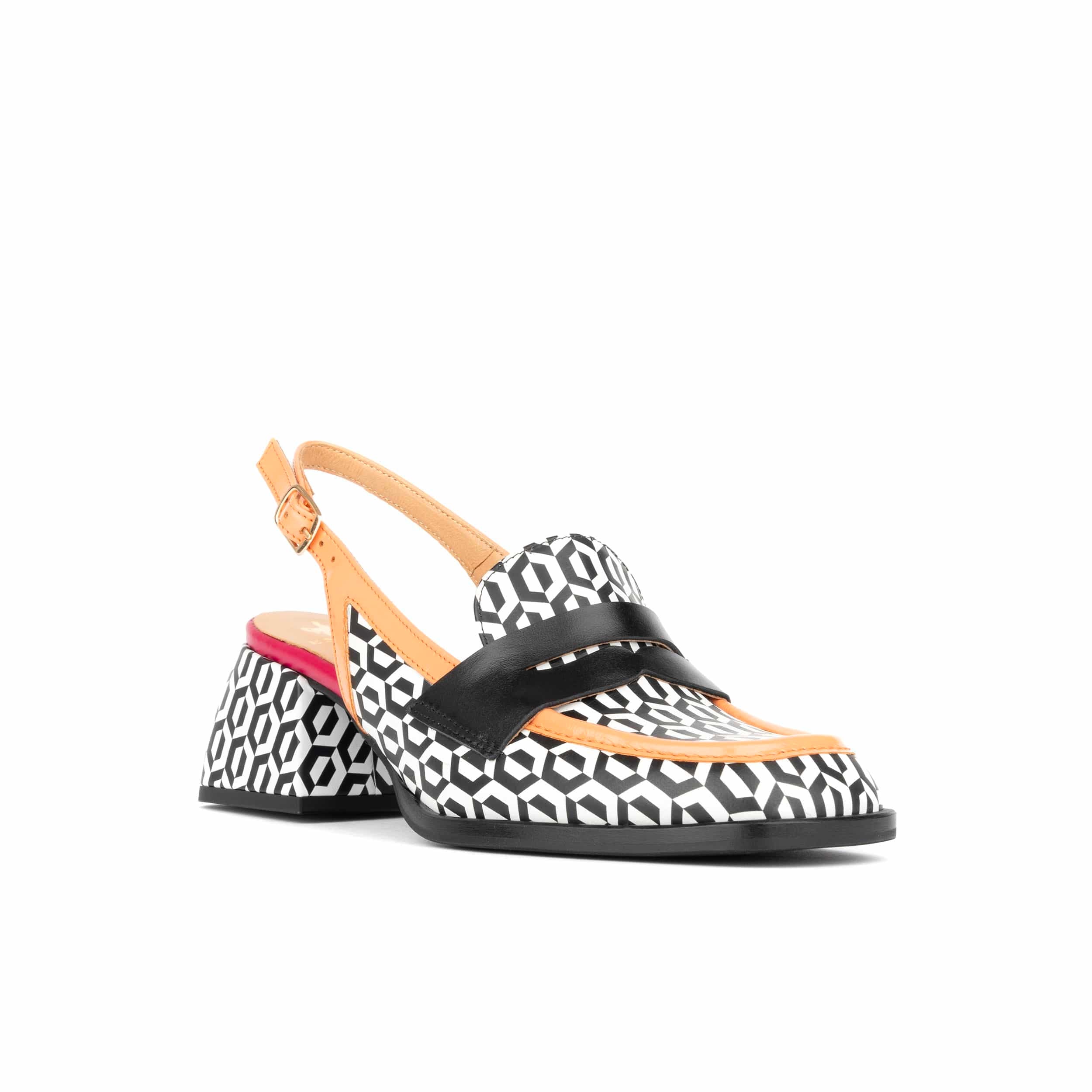 Diana - Peach & Hexa Print - Women's block heel slingback leather pump