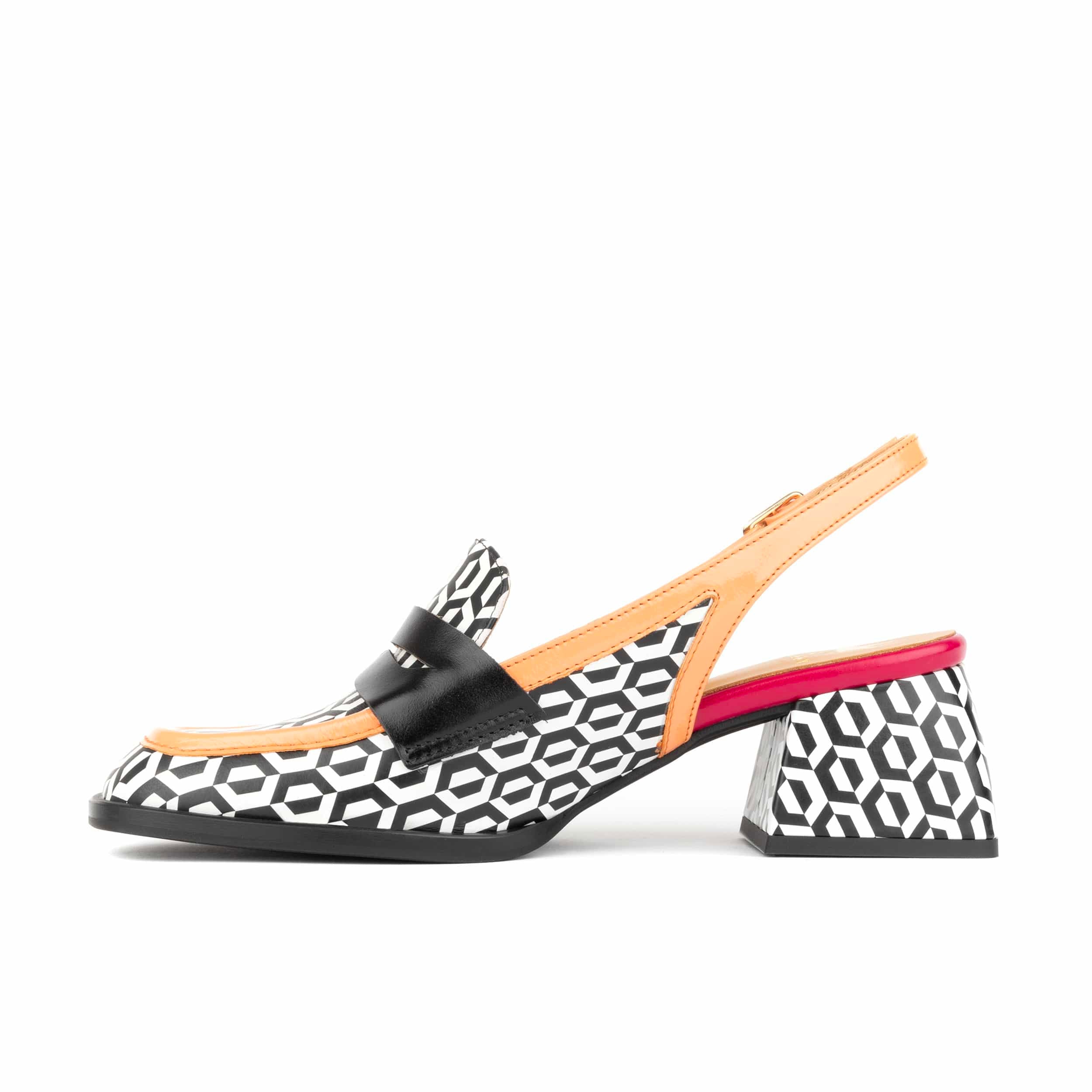 Diana - Peach & Hexa Print - Women's block heel slingback leather pump