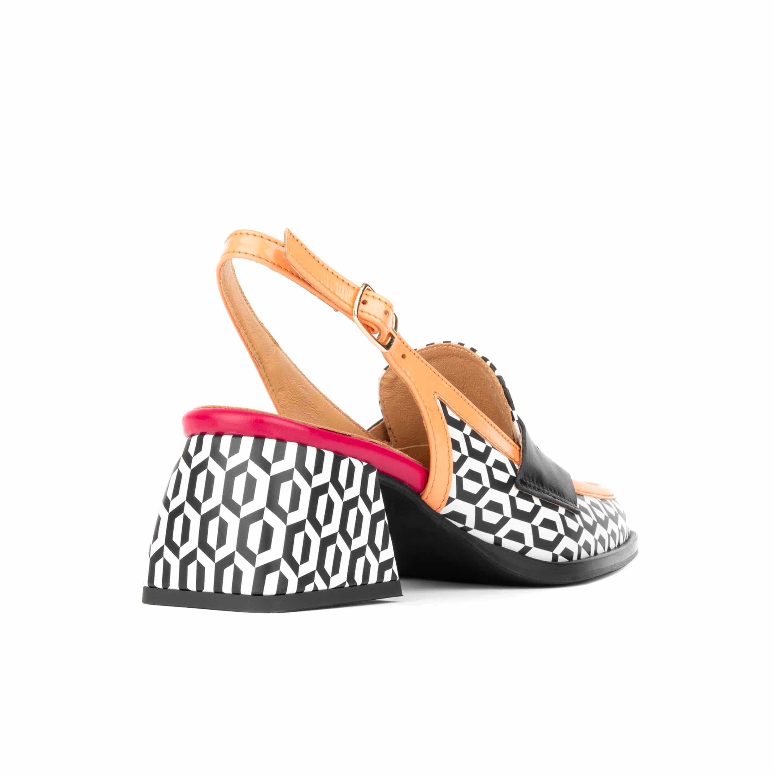 Diana - Peach & Hexa Print - Women's block heel slingback leather pump