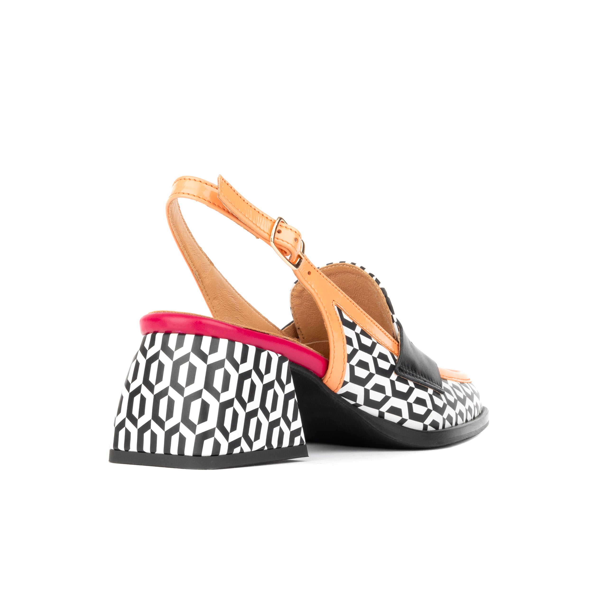 Diana - Peach & Hexa Print - Women's block heel slingback leather pump