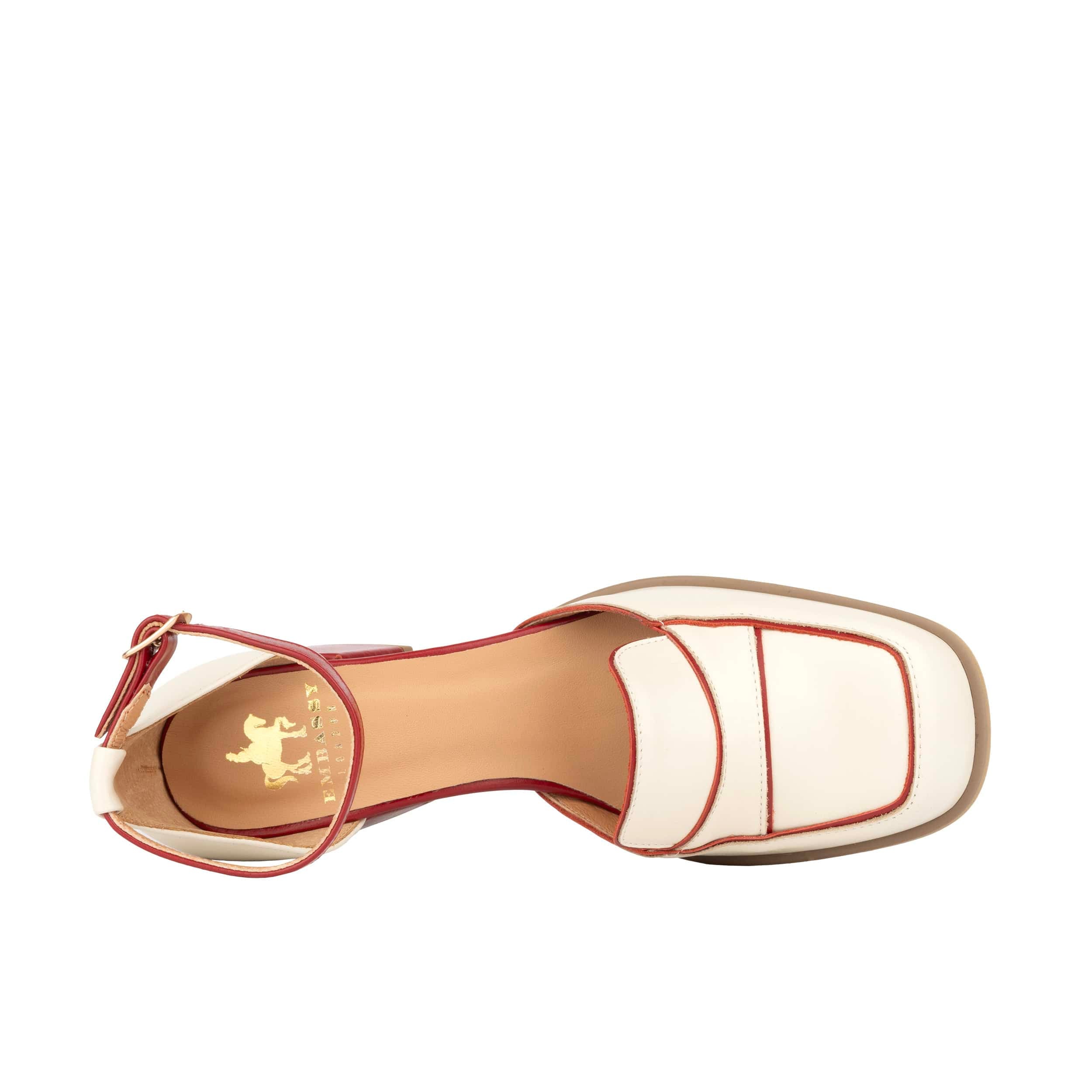 Mayfair - Red & Cream - Women's square toe leather 2 inch heel sandal