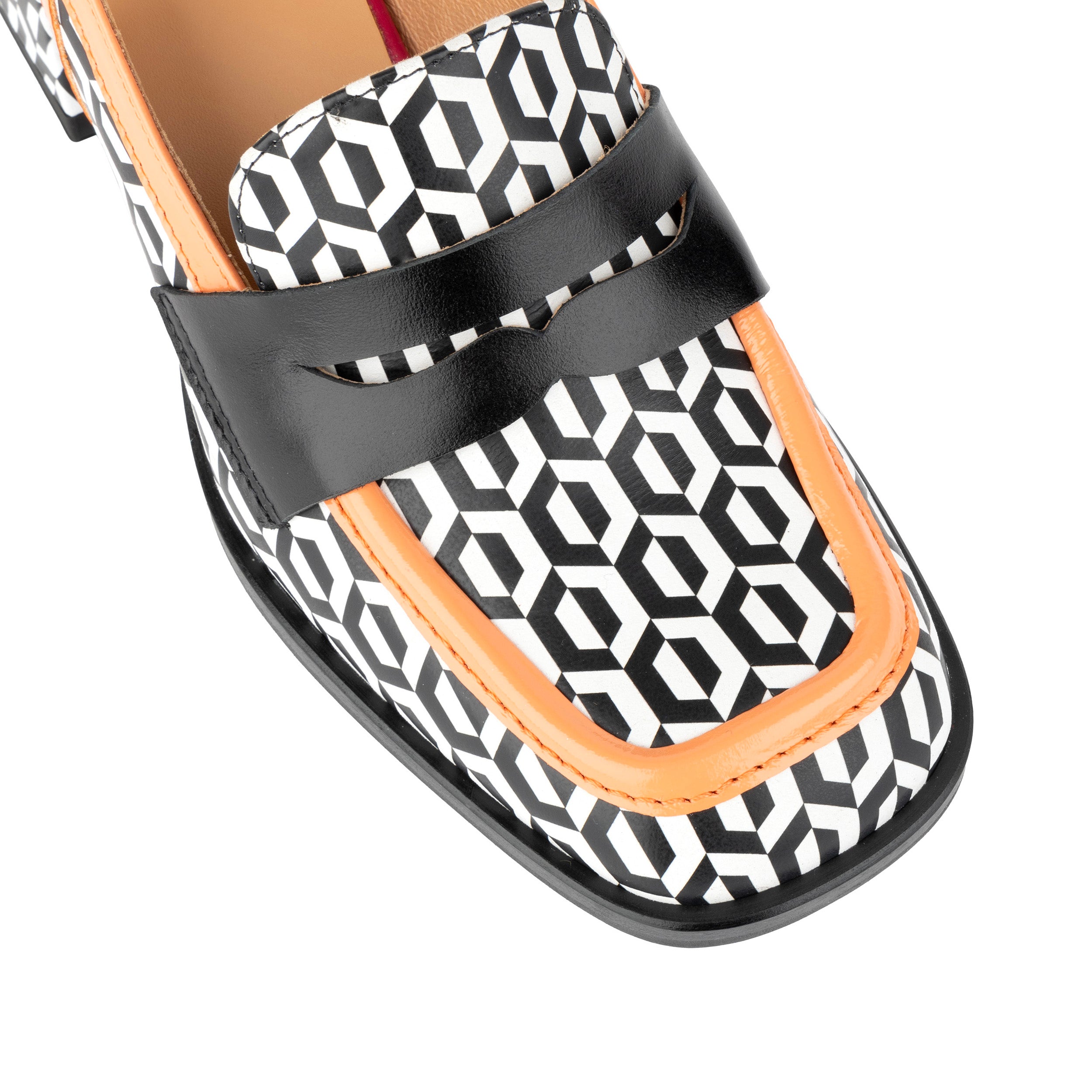 Diana - Peach & Hexa Print - Women's block heel slingback leather pump