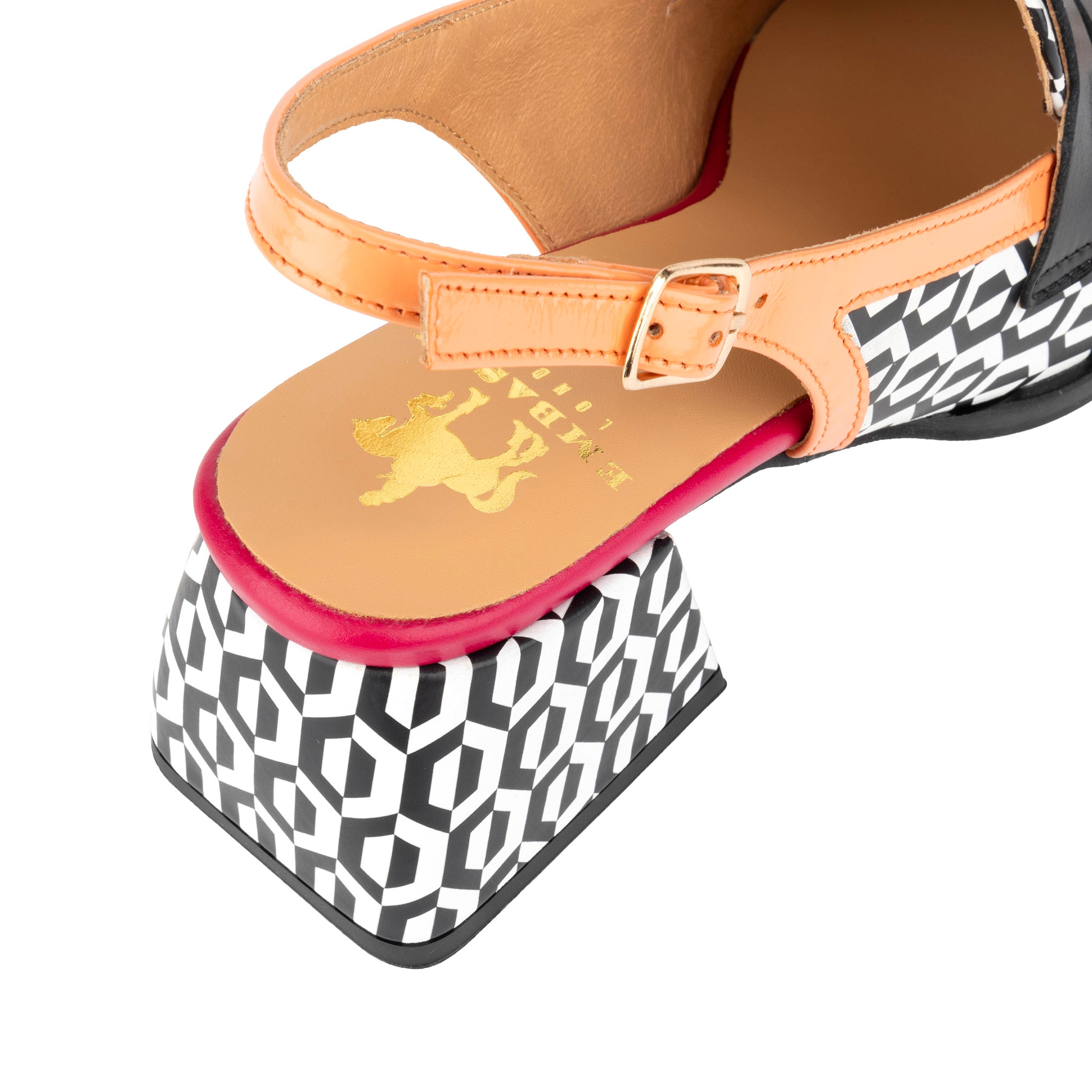 Diana - Peach & Hexa Print - Women's block heel slingback leather pump