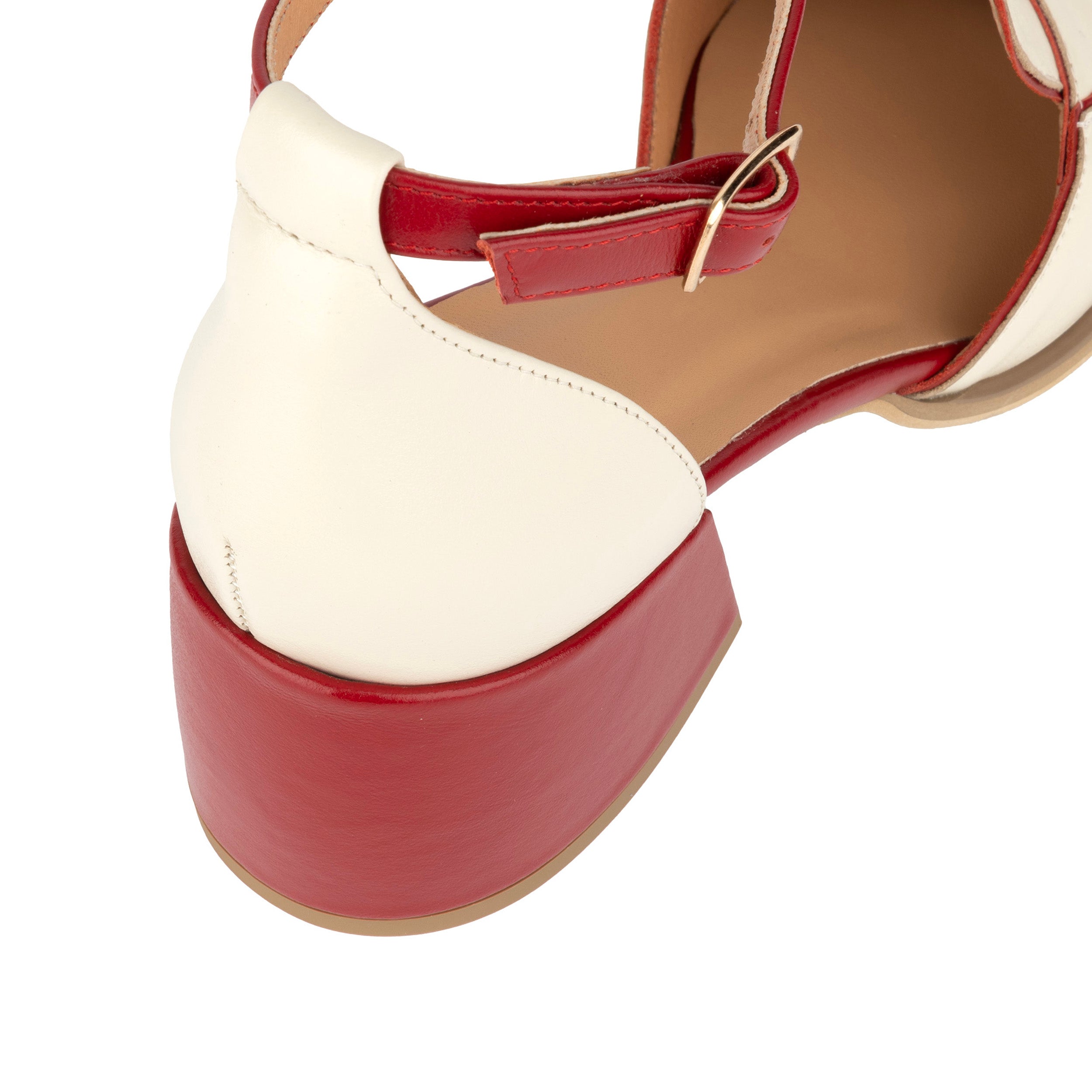 Mayfair - Red & Cream - Women's square toe patent leather 2 inch heel sandal