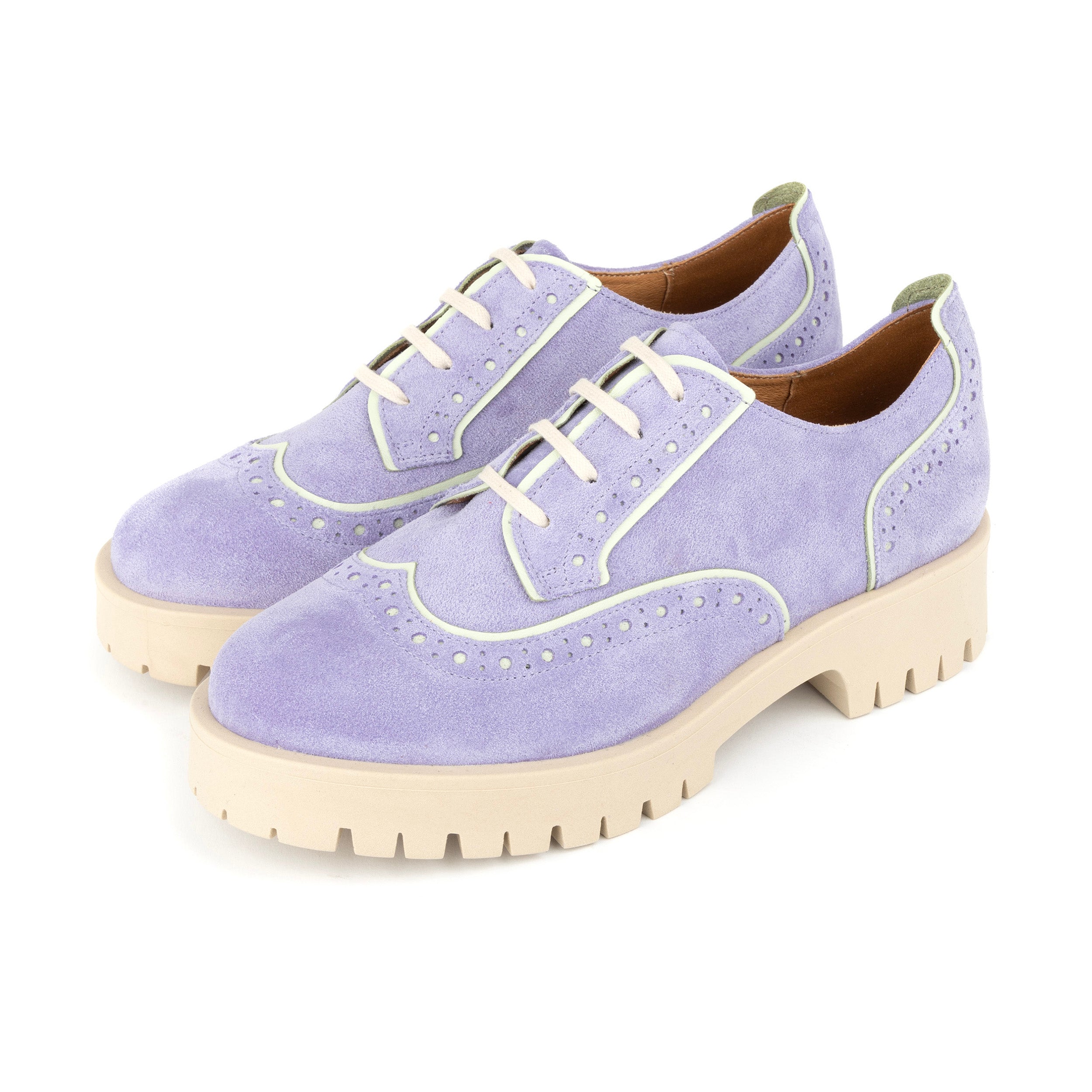 Artisan - Lavender - Women's Suede Lace-up Shoe with Brogue Detailing