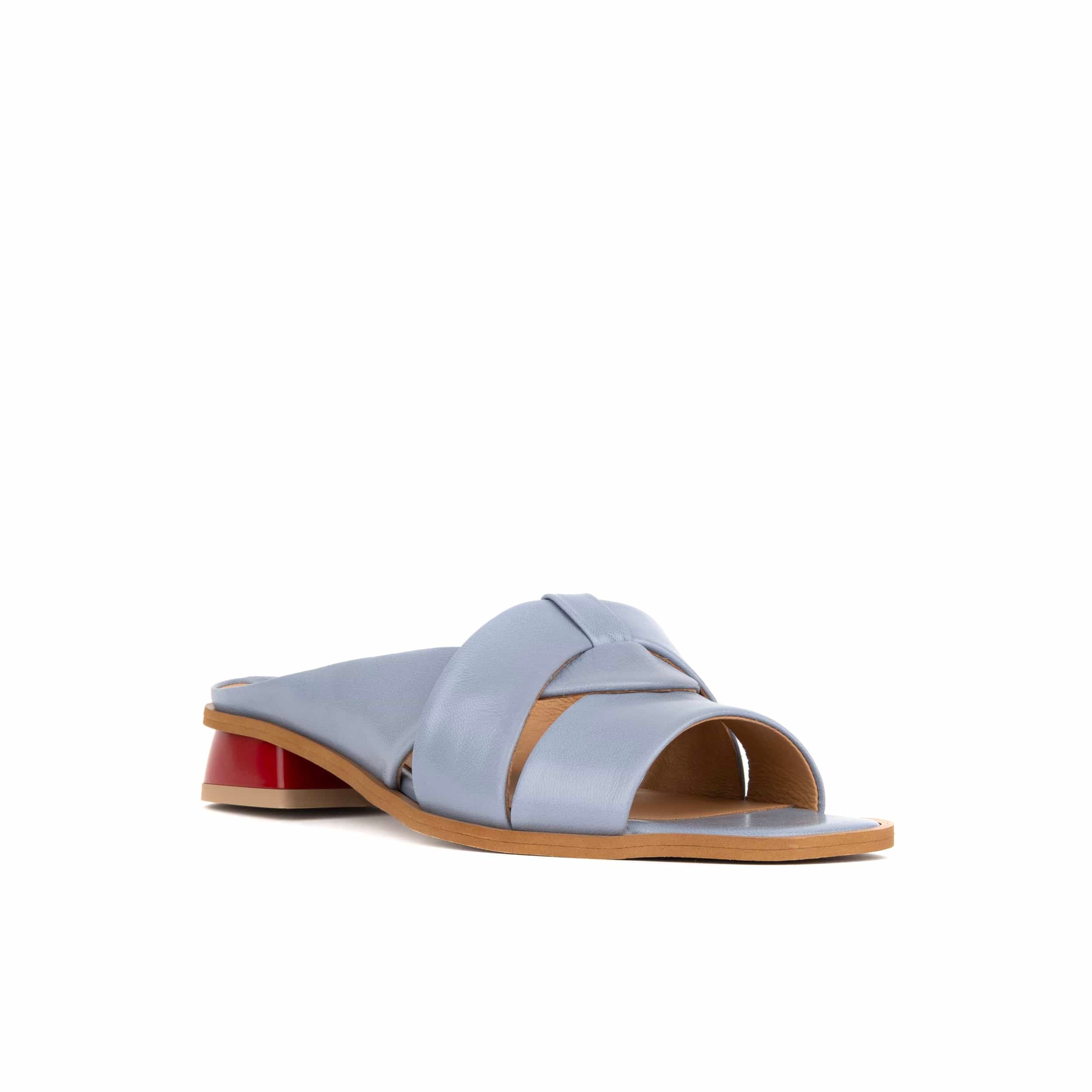 Muse - Grey & Red - Women's Leather Interwoven Slide Sandals