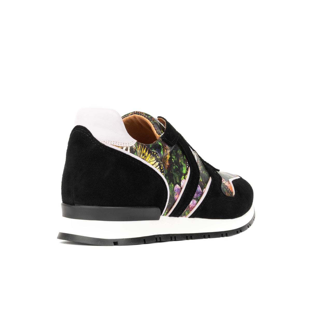 Savana - Black & Butterfly Print Women's athletic trainer with butterfly print leather and black suede