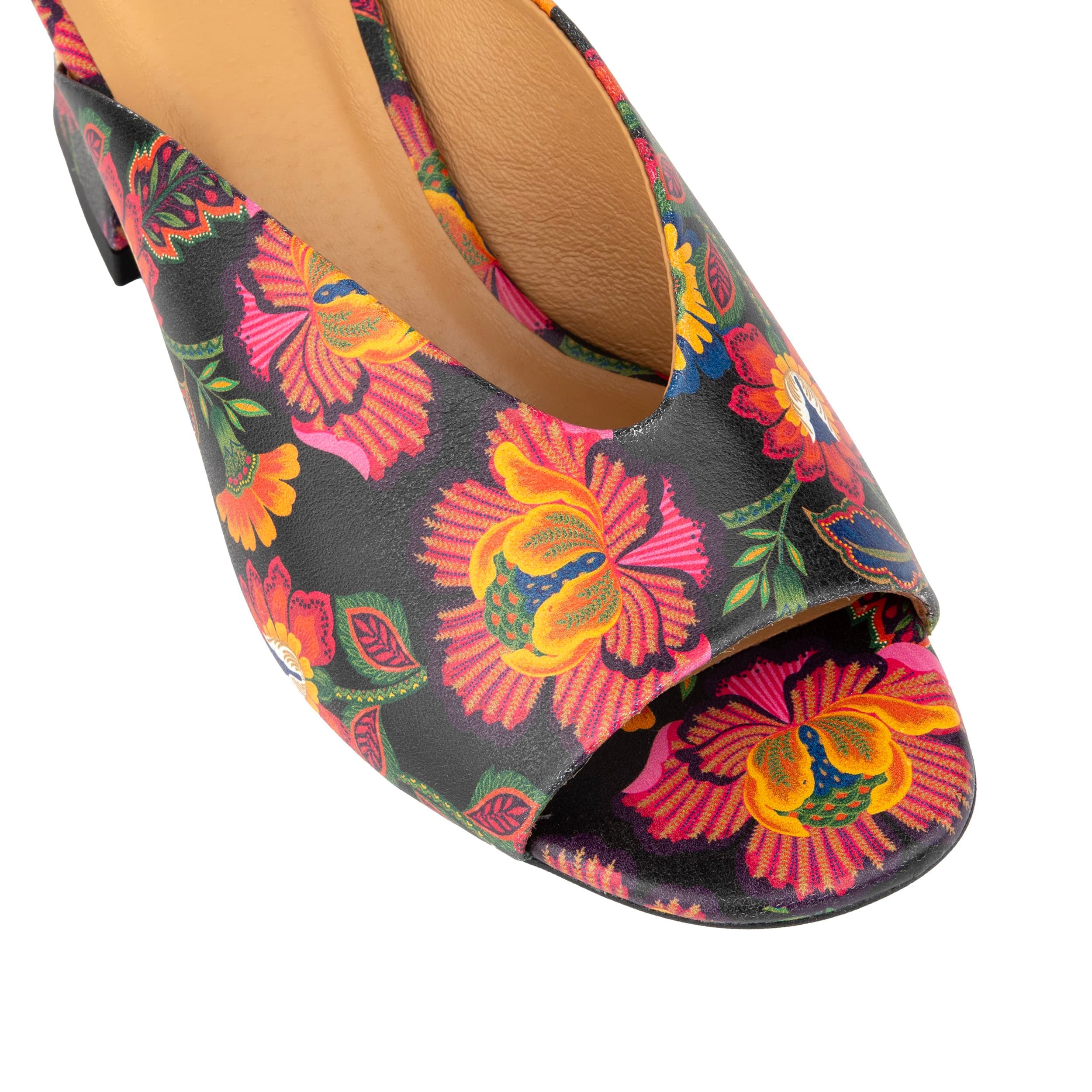 Horizon - Red Flowers - Women's Sculpted Leather Open-Toe Heel Mules