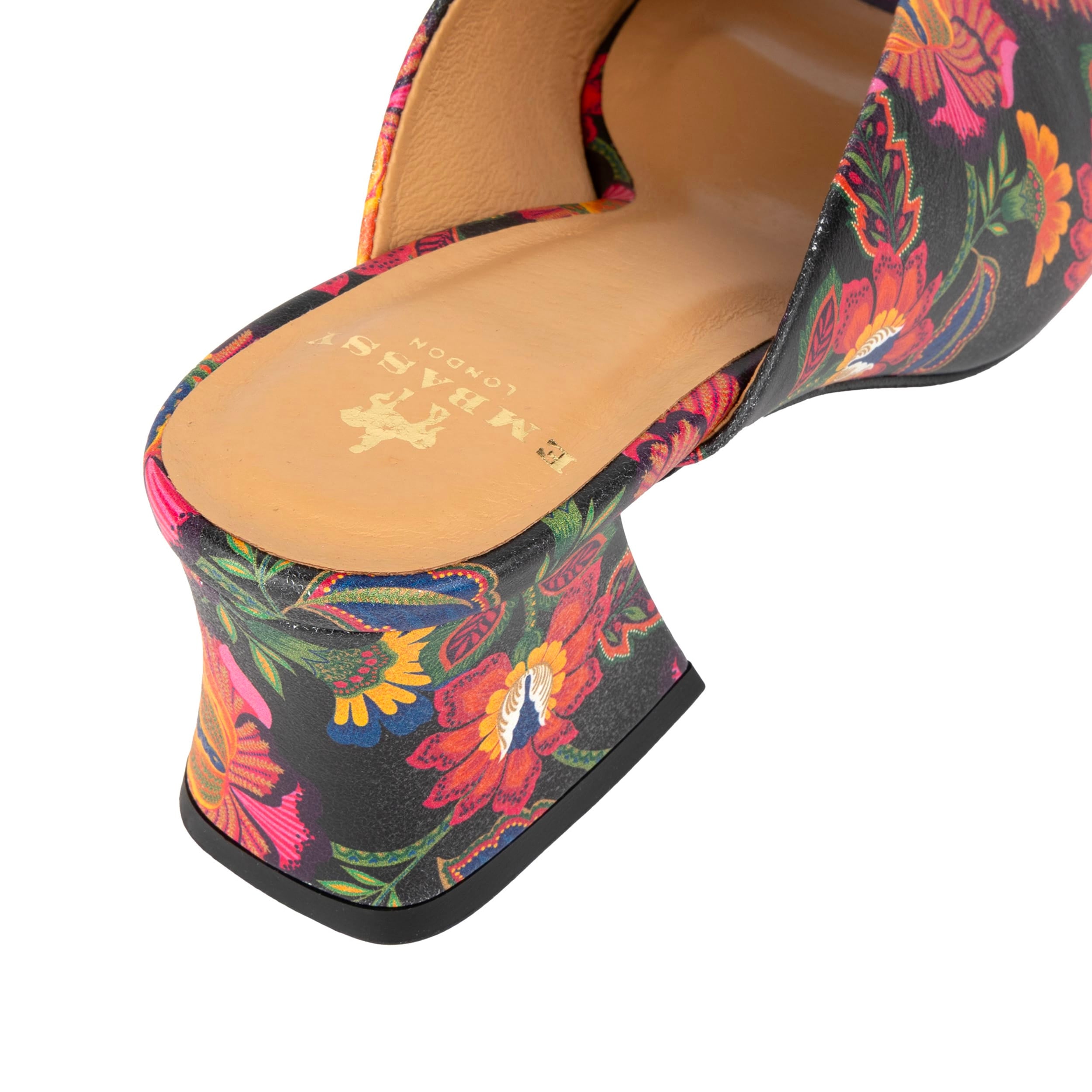 Horizon - Red Flowers - Women's Sculpted Leather Open-Toe Heel Mules