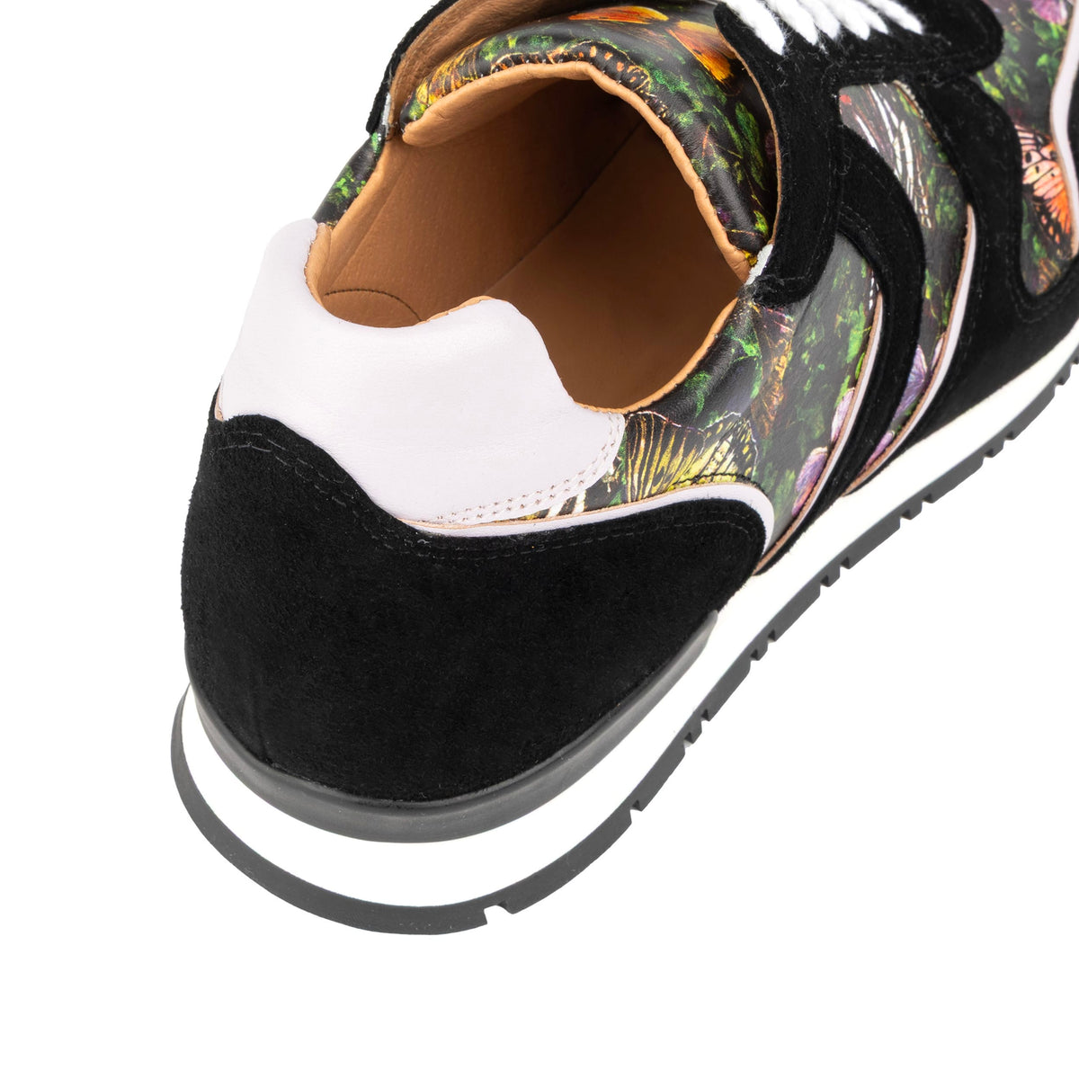 Savana - Black & Butterfly Print Women's athletic trainer with butterfly print leather and black suede