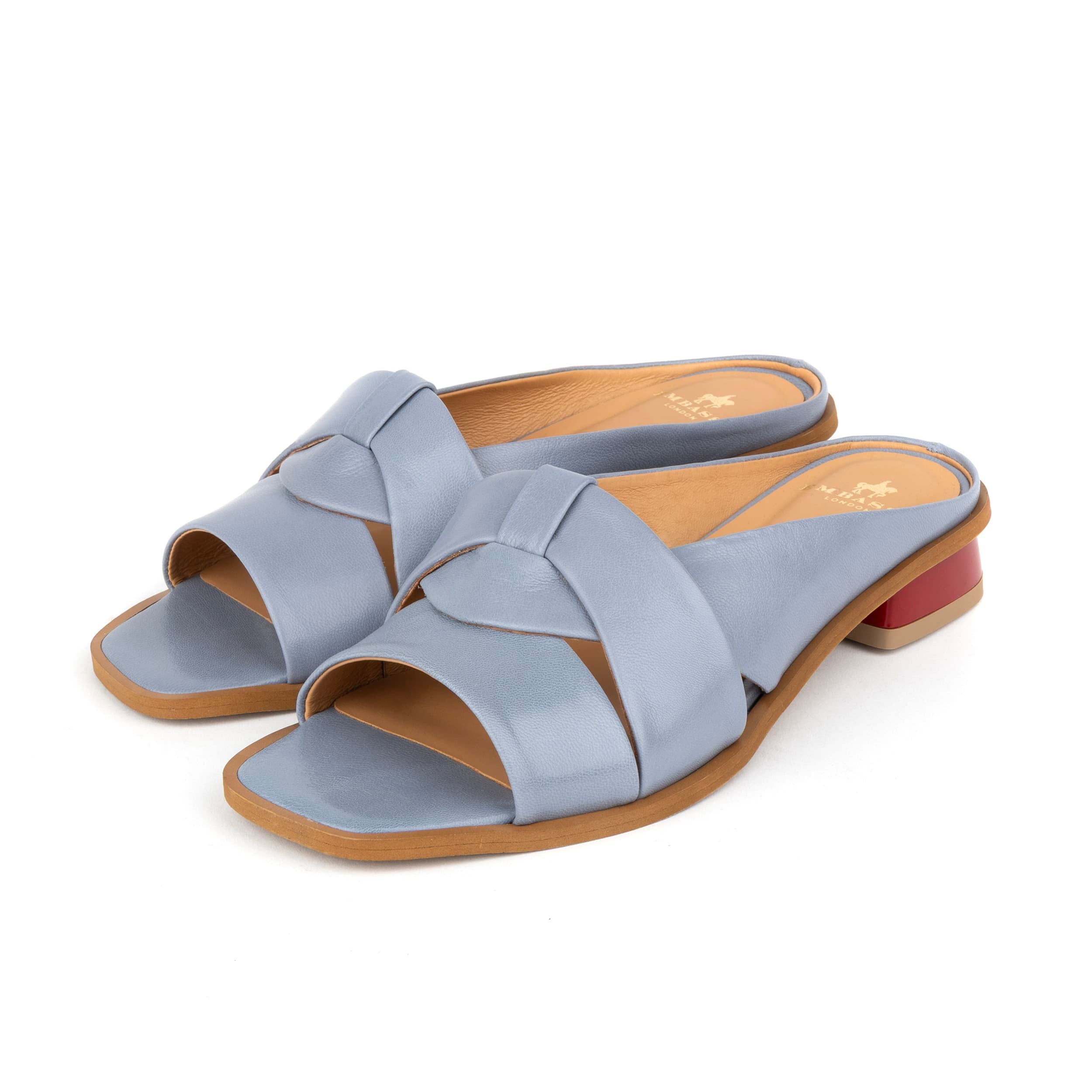 Muse - Grey & Red - Women's Leather Interwoven Slide Sandals