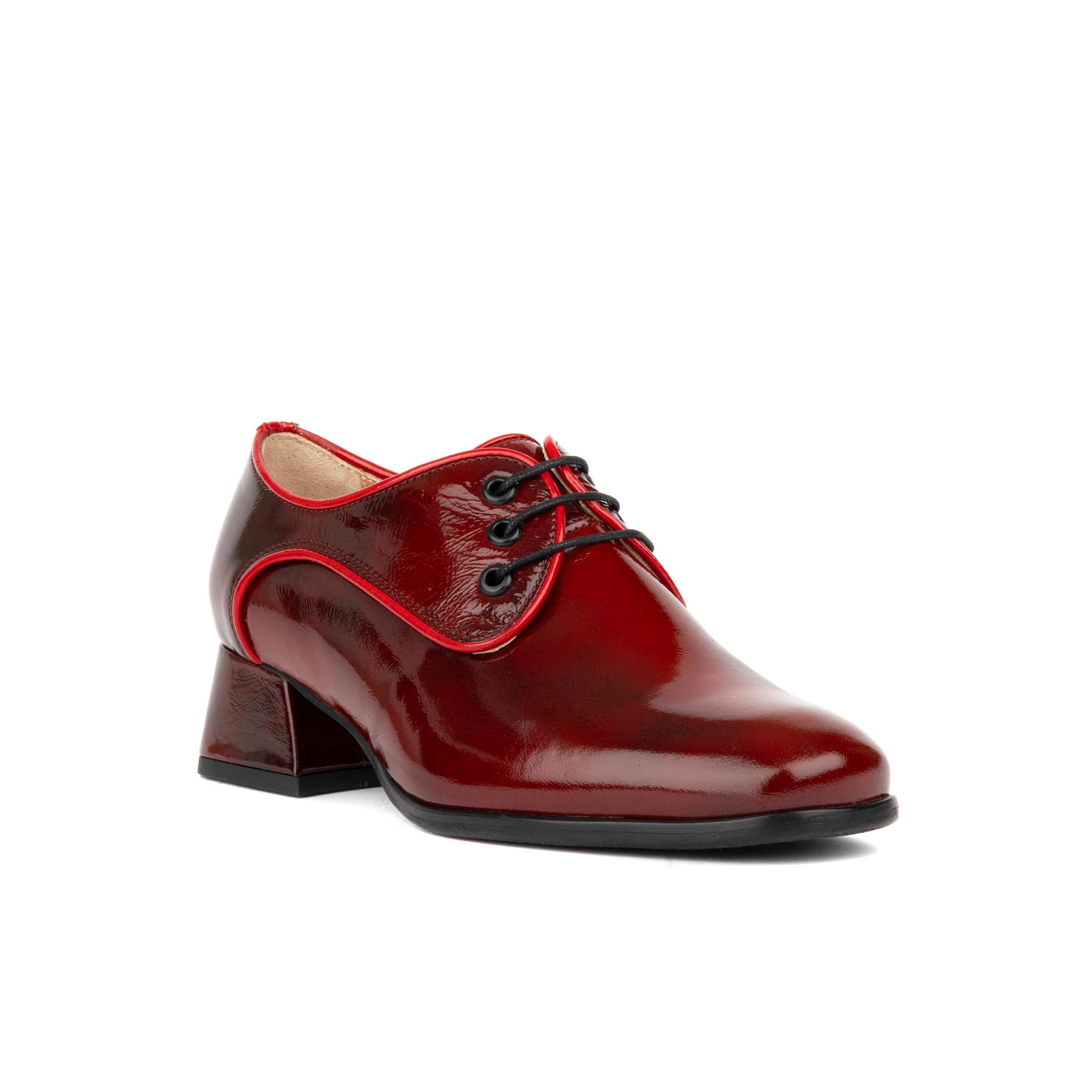 Belladonna - Burgundy - Women's Patent Leather Heeled Oxfords with Contrast Piping