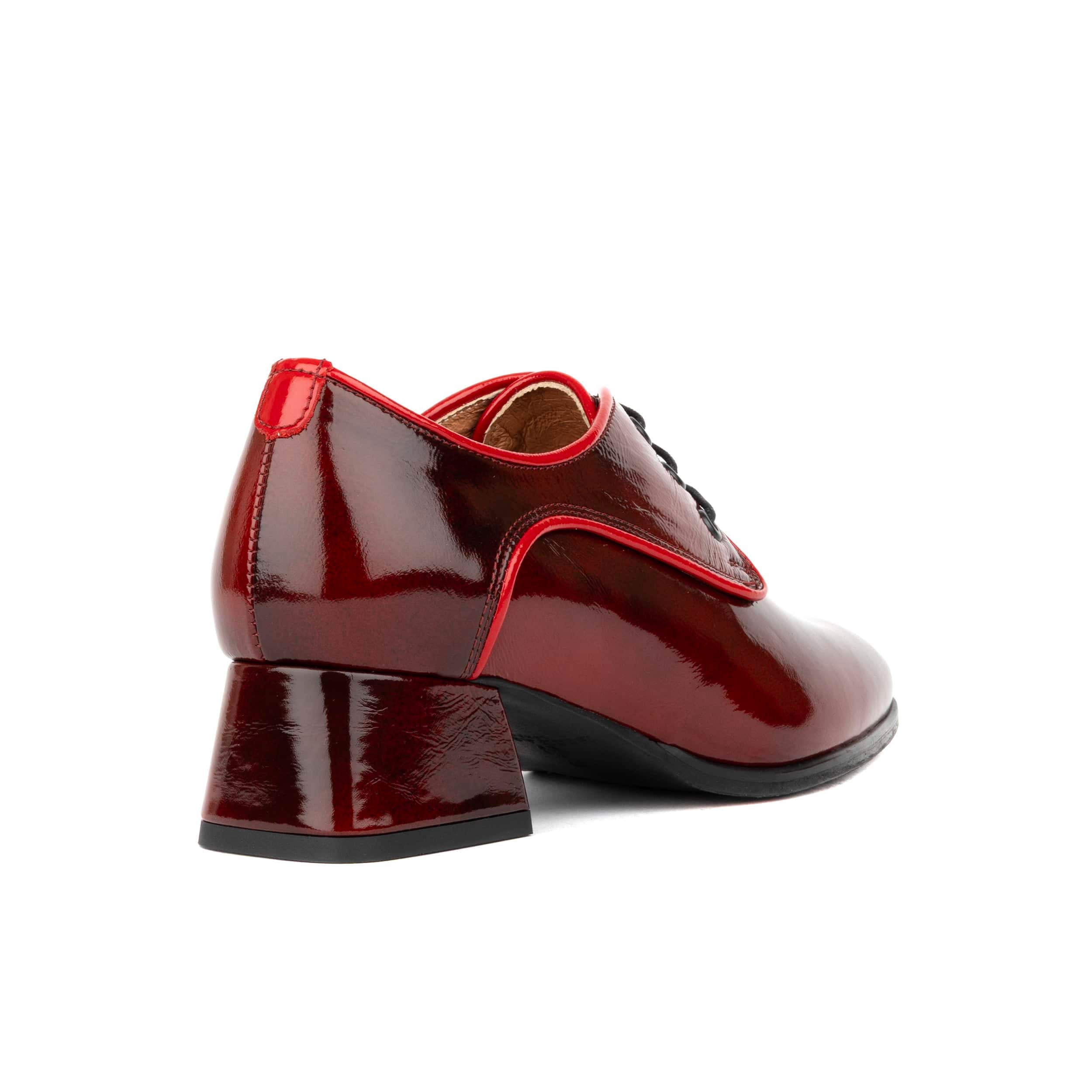 Belladonna - Burgundy - Women's Patent Leather Heeled Oxfords with Contrast Piping