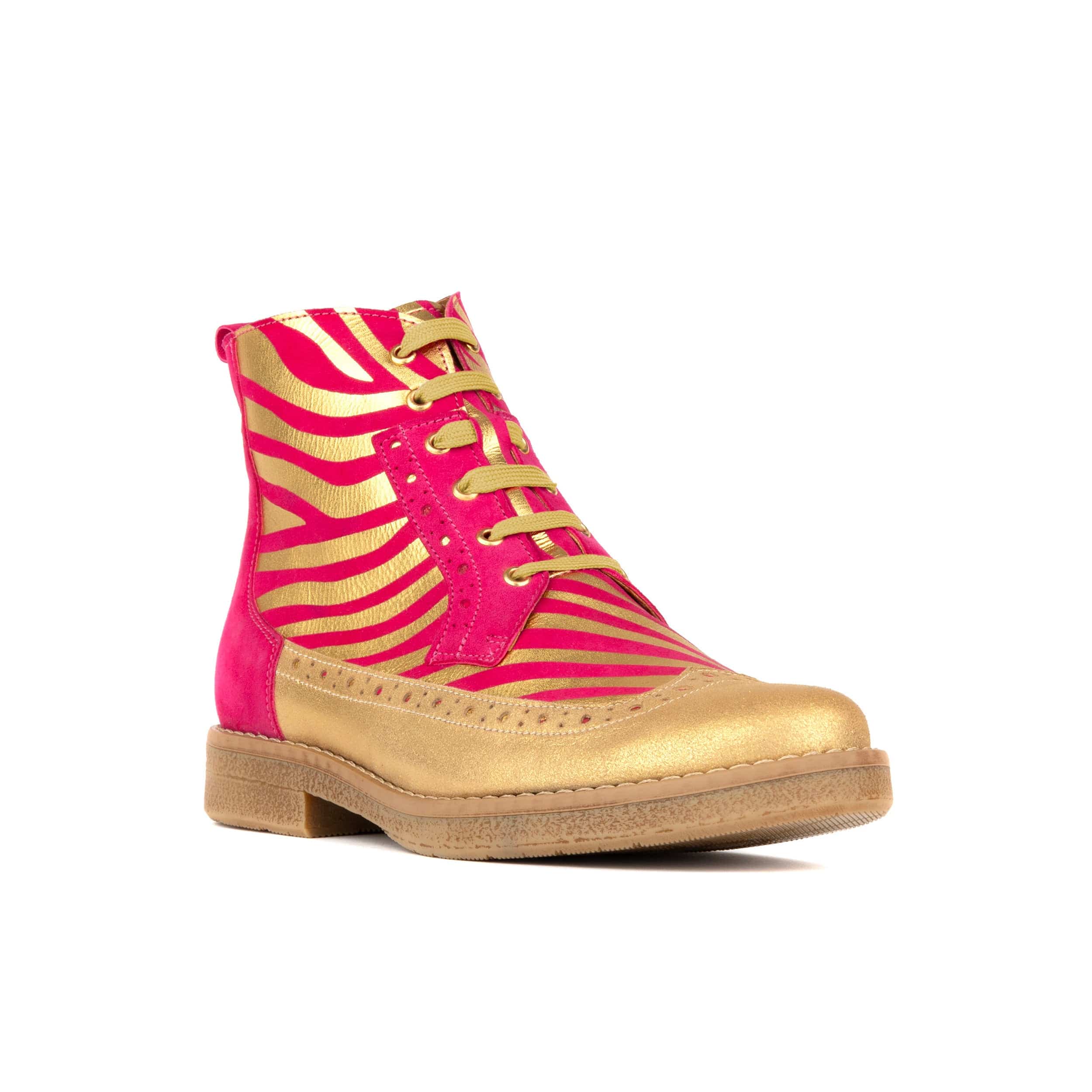 Hatter - Pink & Gold Stripes - Women's Leather Ankle Lace-up Boot