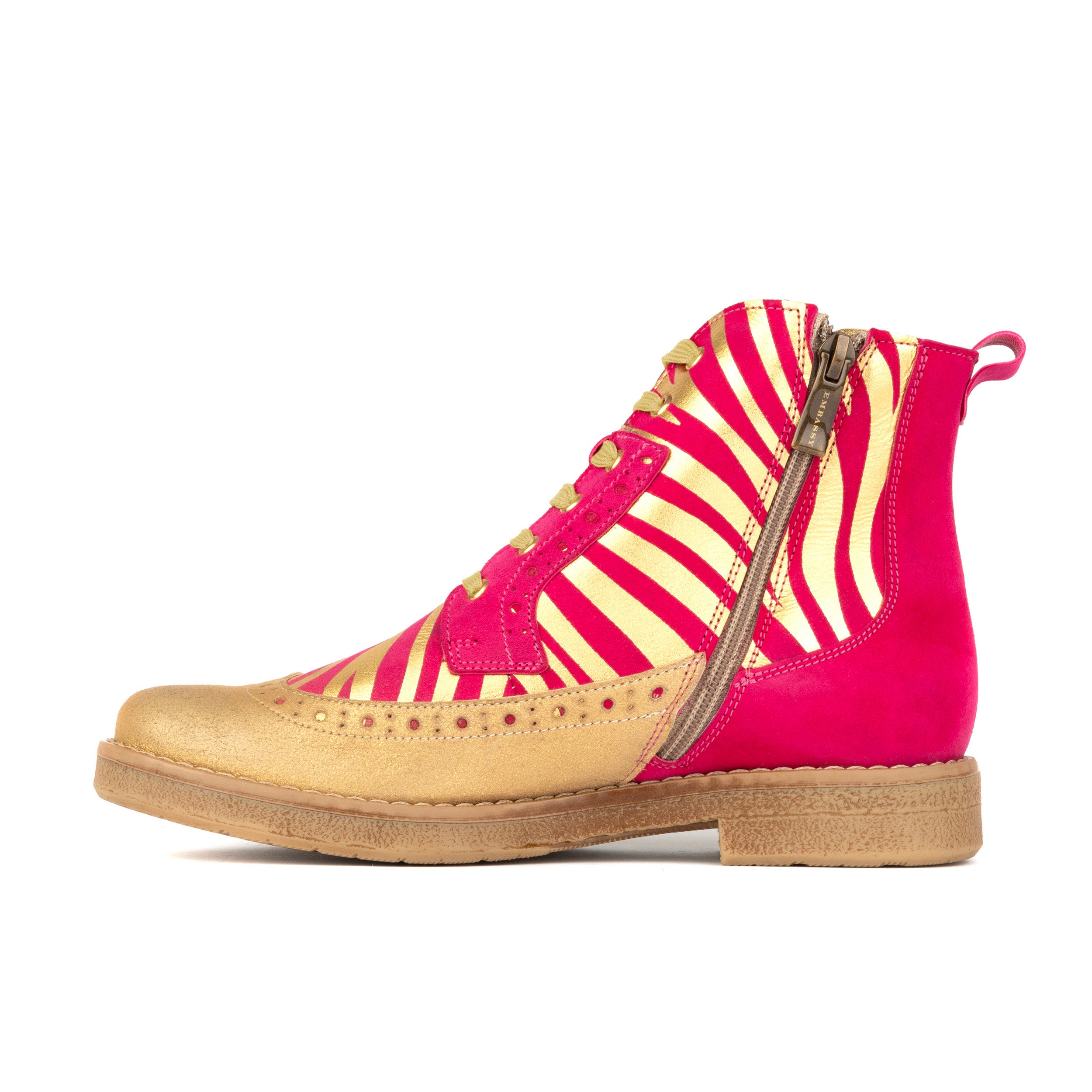 Hatter - Pink & Gold Stripes - Women's Leather Ankle Lace-up Boot
