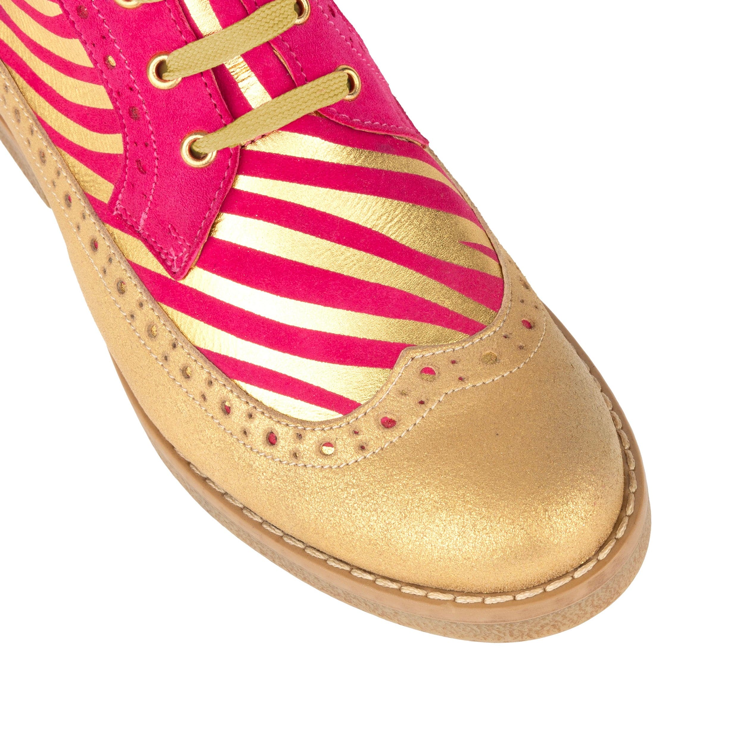 Hatter - Pink & Gold Stripes - Women's Leather Ankle Lace-up Boot