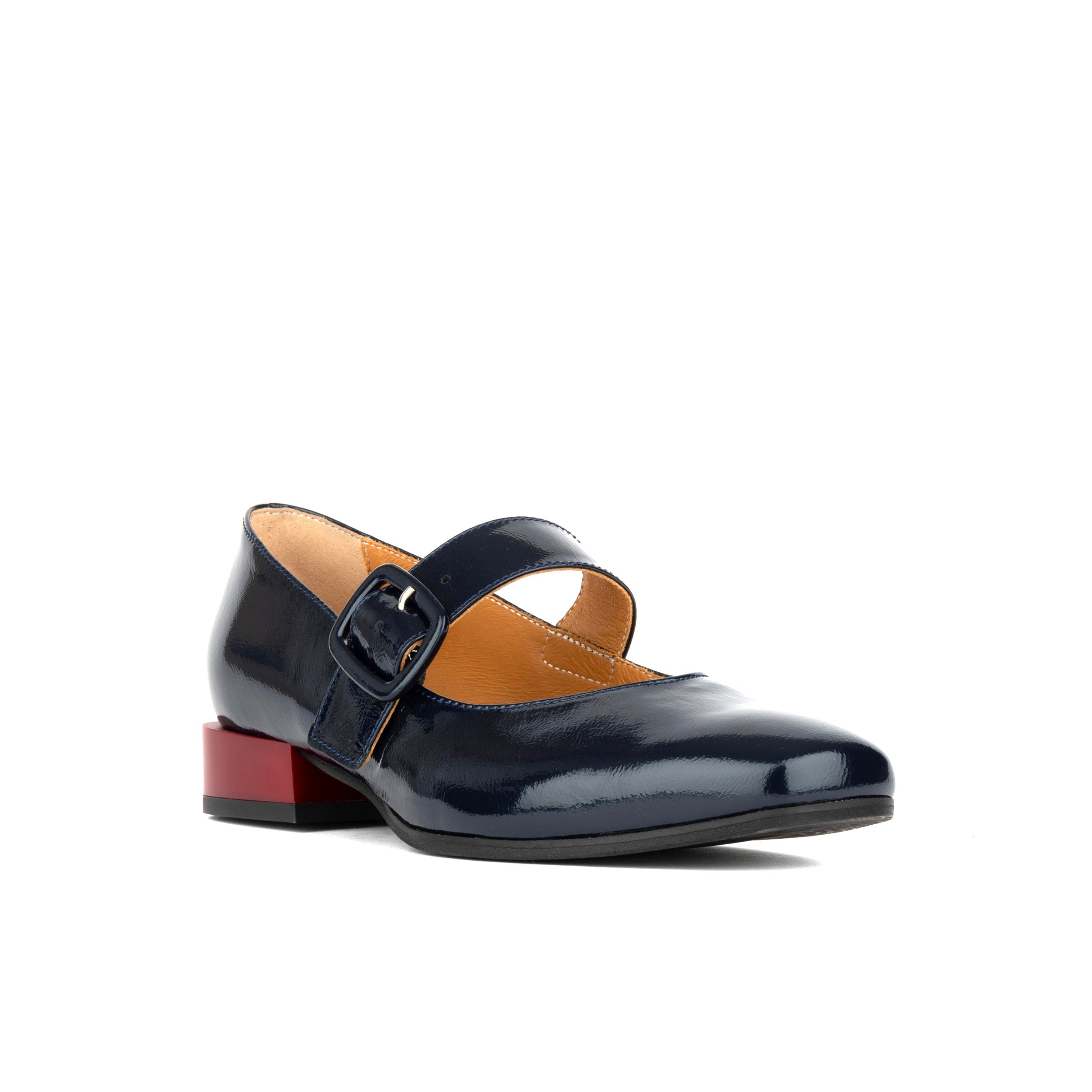 Bliss - Navy - Women's block heel square toe patent leather Mary-Jane